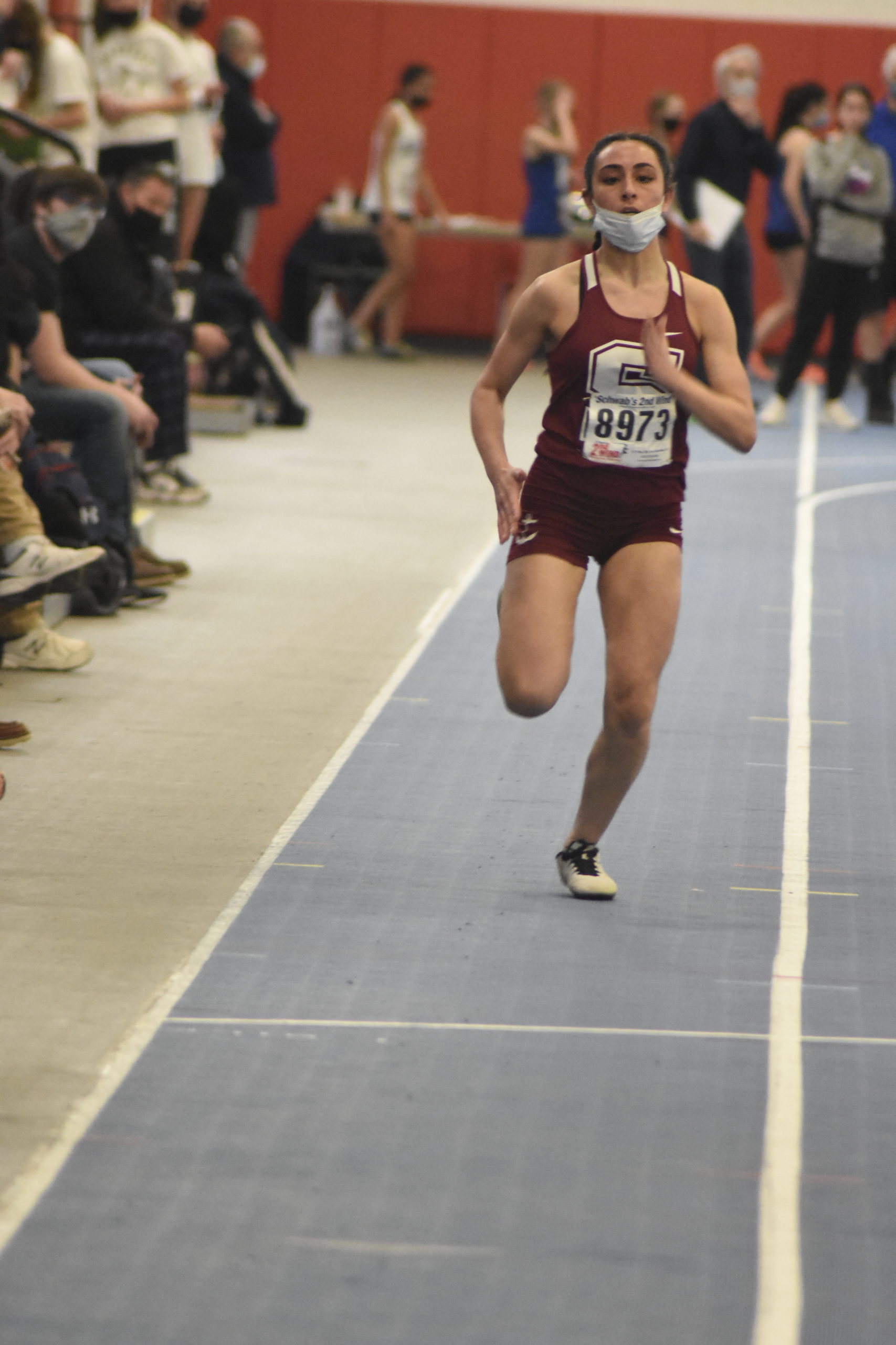 Southampton's Kyla Cerulo races toward the finish line in the 55-meter dash.