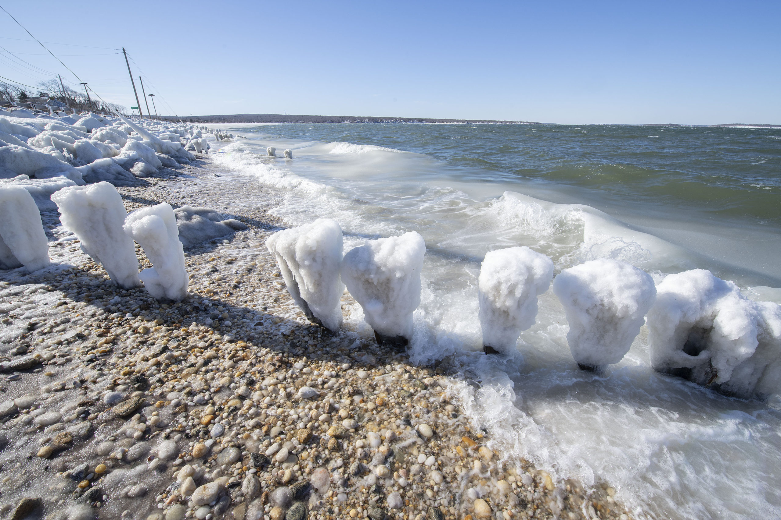 Short Beach in Sag Harbor following the January Blizzard of '22 on Sunday morning.   MICHAEL HELLER