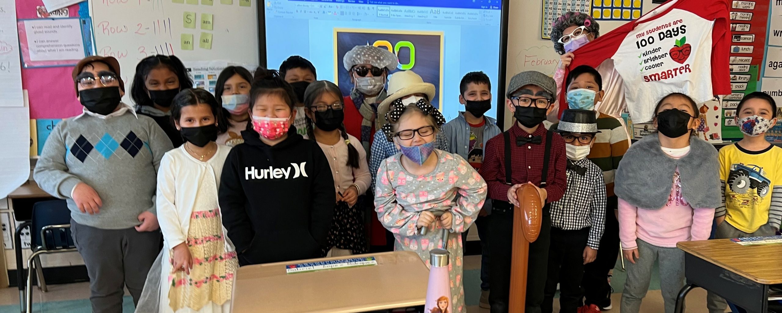 Students at Hampton Bays Elementary School celebrated the completion of the first 100 days of school on February 16 with a variety of activities. In Michelle Racywolski’s class, first graders dressed up like 100-year-olds and had fun participating in counting lessons.