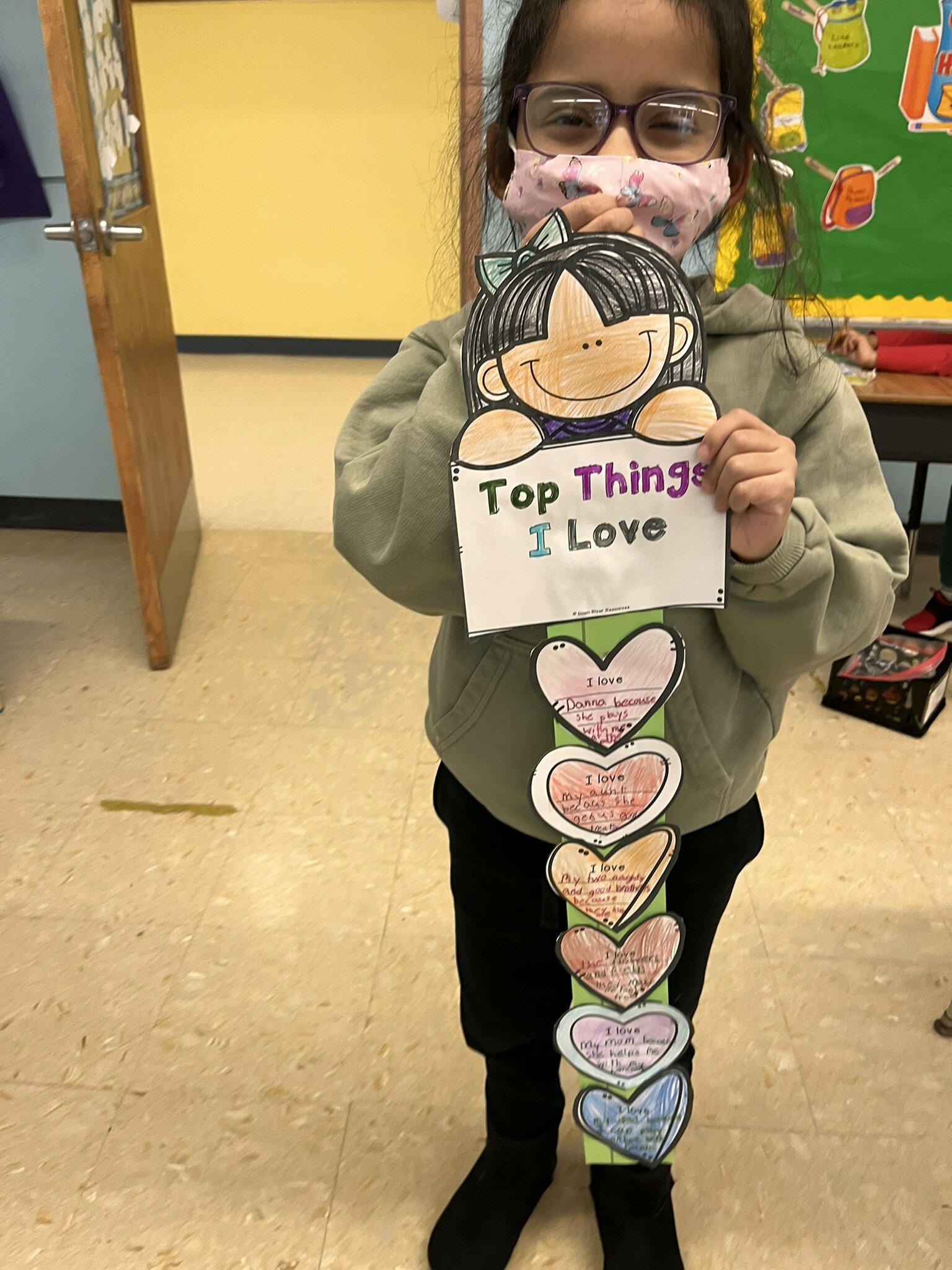 Hampton Bays Elementary School second-grader worked on their writing skills in preparation for Valentine’s Day. The students each wrote about the things they love most on colorful hearts and strung them together to create a Valentine’s Day decoration to be displayed outside their classroom.