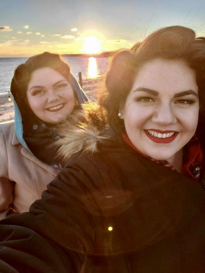 The Kidwell Sisters, Hannah Rose and Lauren, take a selfie on the beach during their 10-day musical residency at the Sound View Greenport.