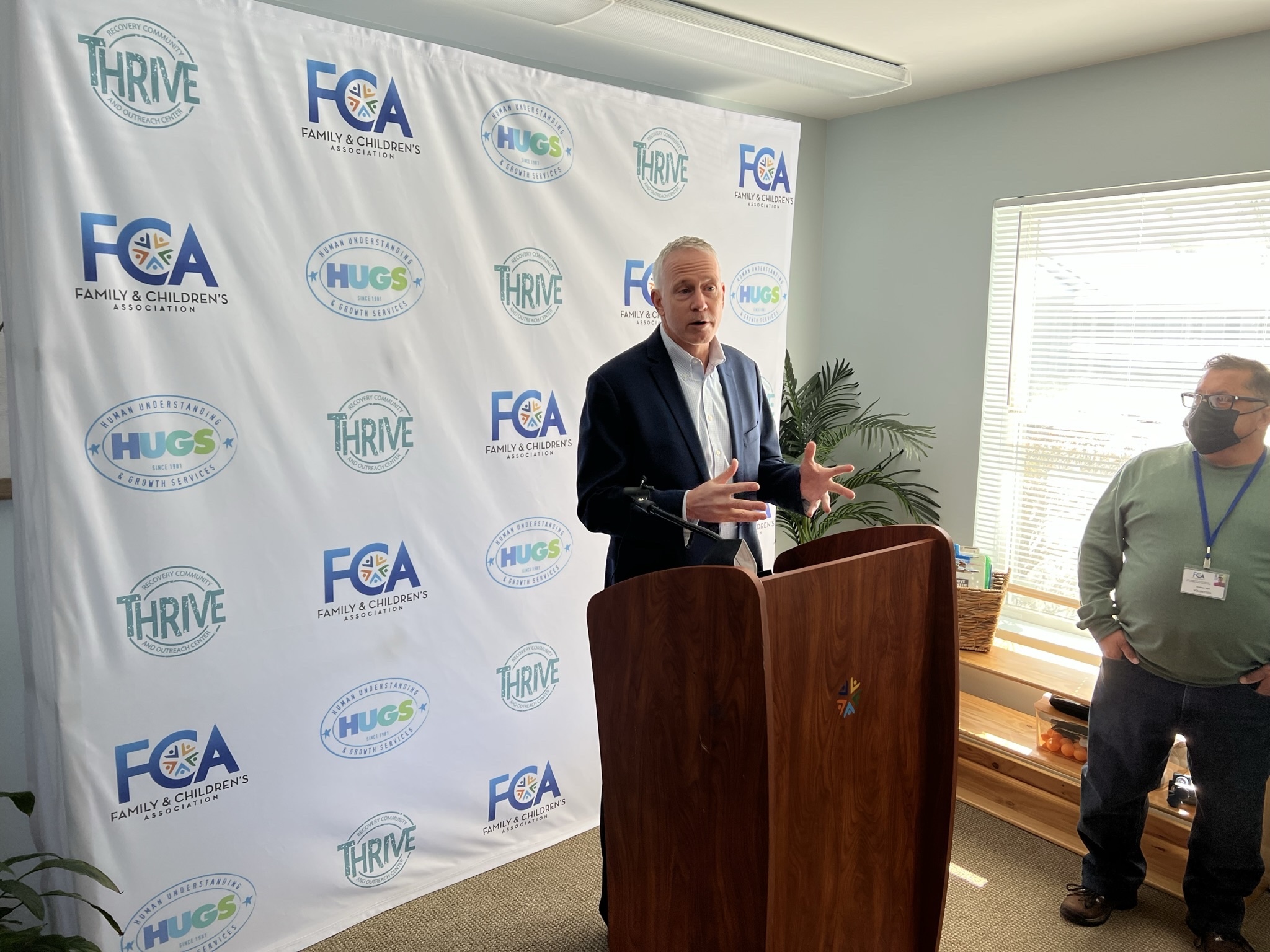 Family and Children's Association DEO Jeff Reynolds speaks during a ceremony at the opening of the Thrive recovery center in Westhampton Beach on Monday. BILL SUTTON