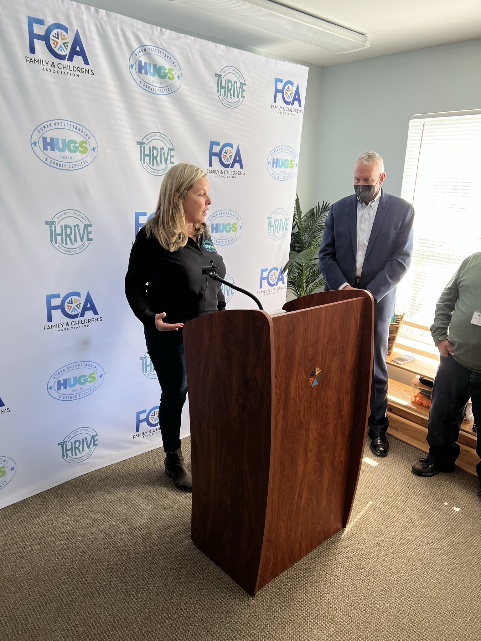 HUGS Inc. Board President Kristen Hanyo speaks during a ceremony at the opening of the Thrive recovery center in Westhampton Beach on Monday. BILL SUTTON