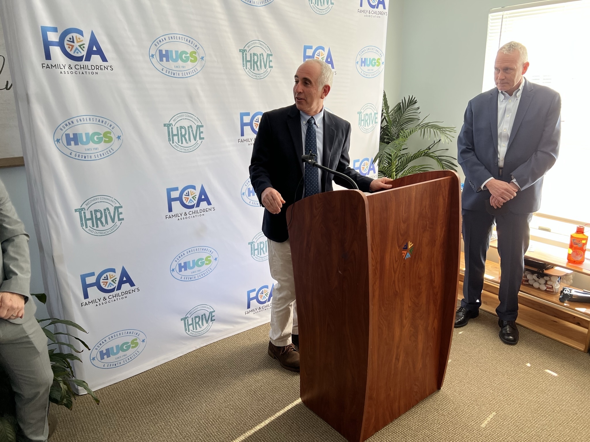 Southampton Town Supervisor Jay Schneiderman speaks during a ceremony at the opening of the Thrive recovery center in Westhampton Beach on Monday. BILL SUTTON