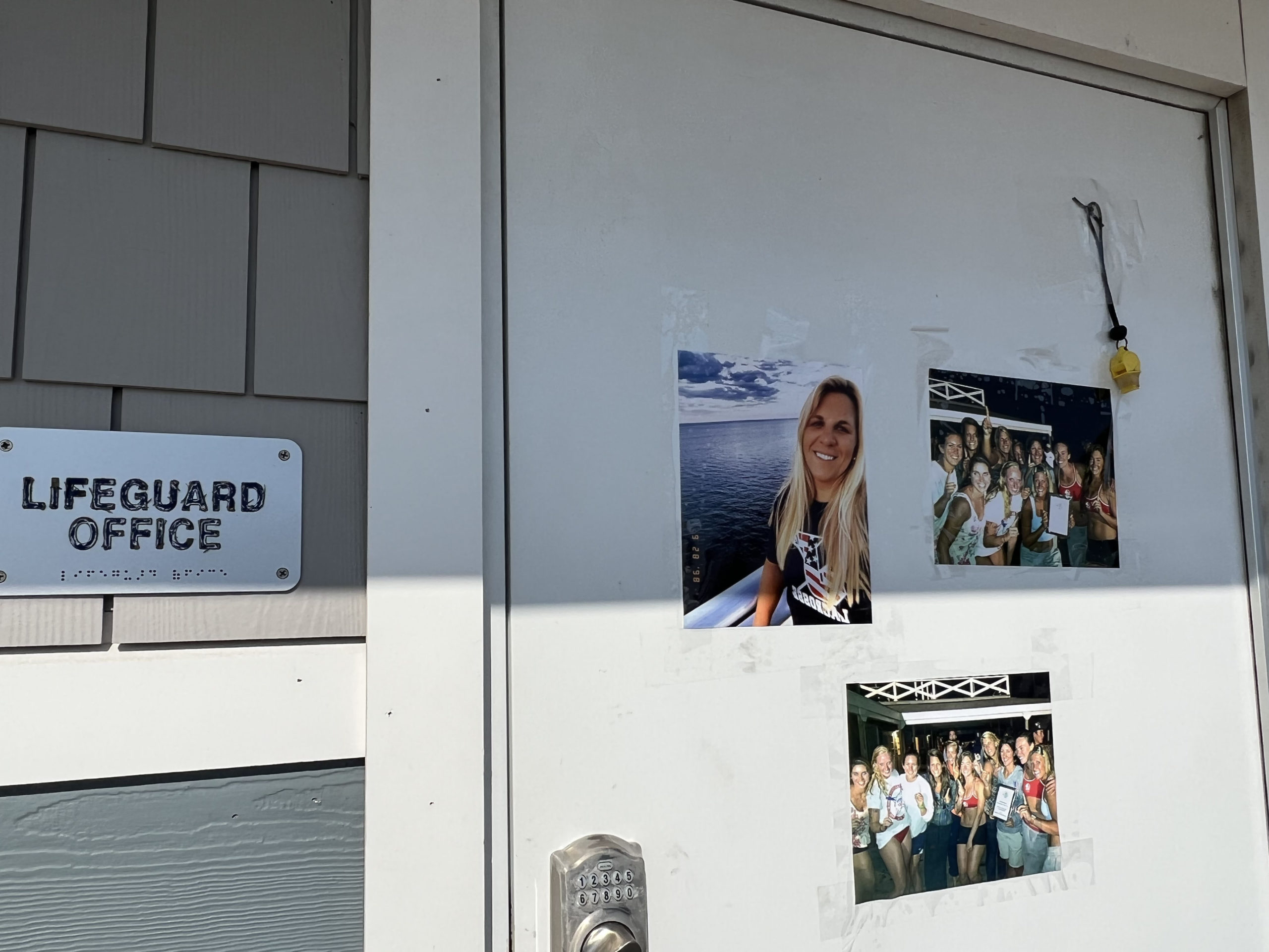 A memorial for Ciara McKeon was set up on Saturday at the lifeguard office at Ponquogue Beach in Hampton Bays.  DANA SHAW