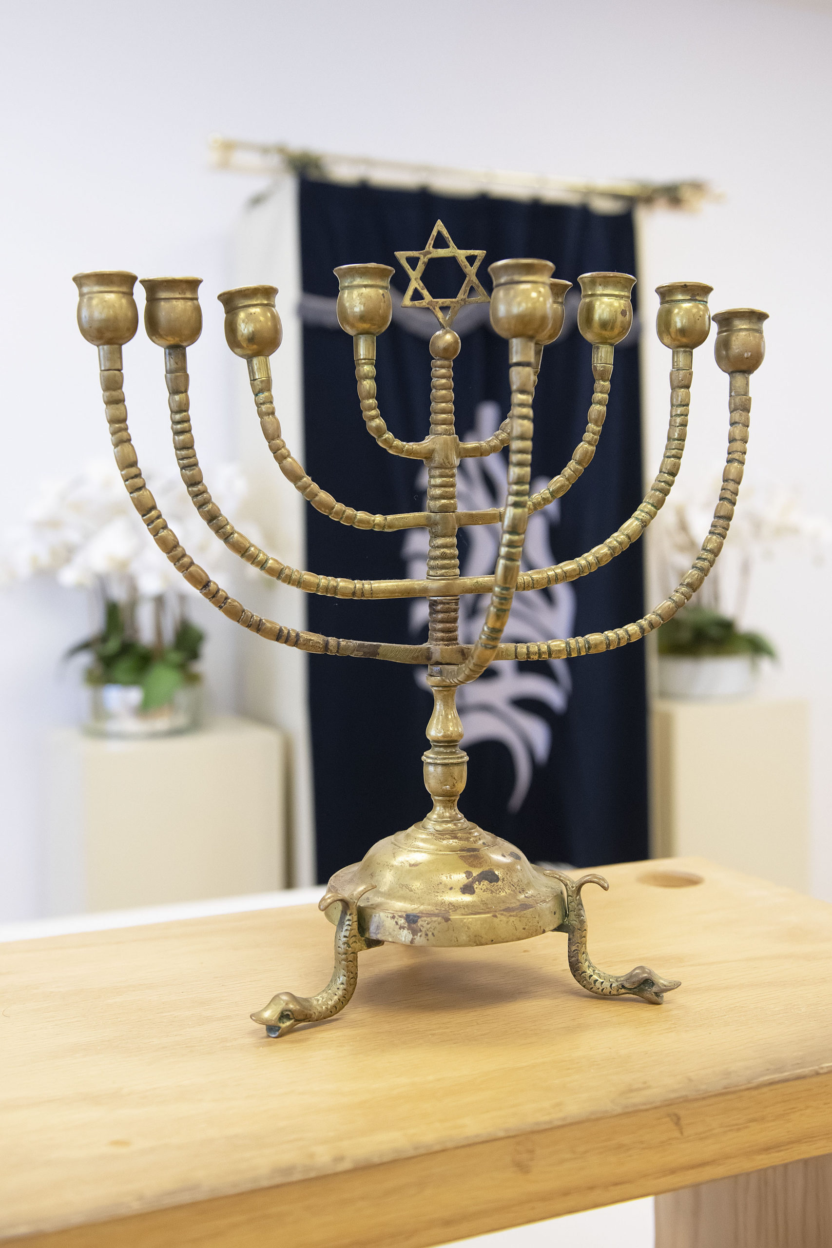 A late 19th century menorah that once belonged to the Denenholz family that now resides at the Center for Jewish Life in Sag Harbor, photographed on October 19th, 2021