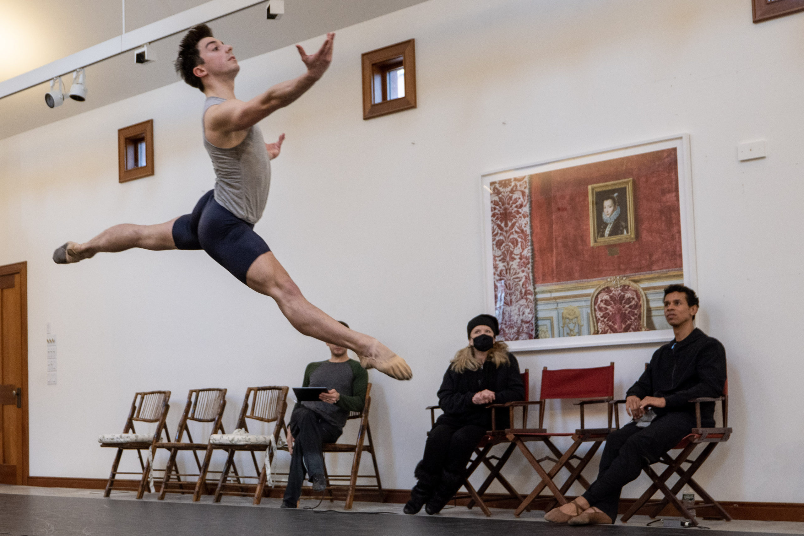 Hamptons Dance Project in rehearsal at the Guild Hall William P. Rayner Artist-in-Residence studio. From left, Craig Salstein, Lauren Bonfiglio, Tyler Maloney and Jose Sebastian. © JOE BRONDO FOR GUILD HALL