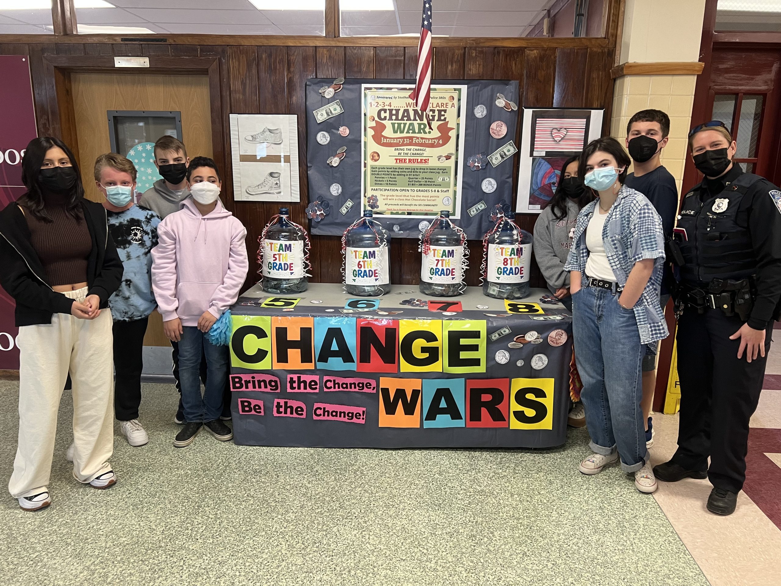 Southampton Intermediate School students raised funds for families in need through a four-day Change Wars fundraiser.