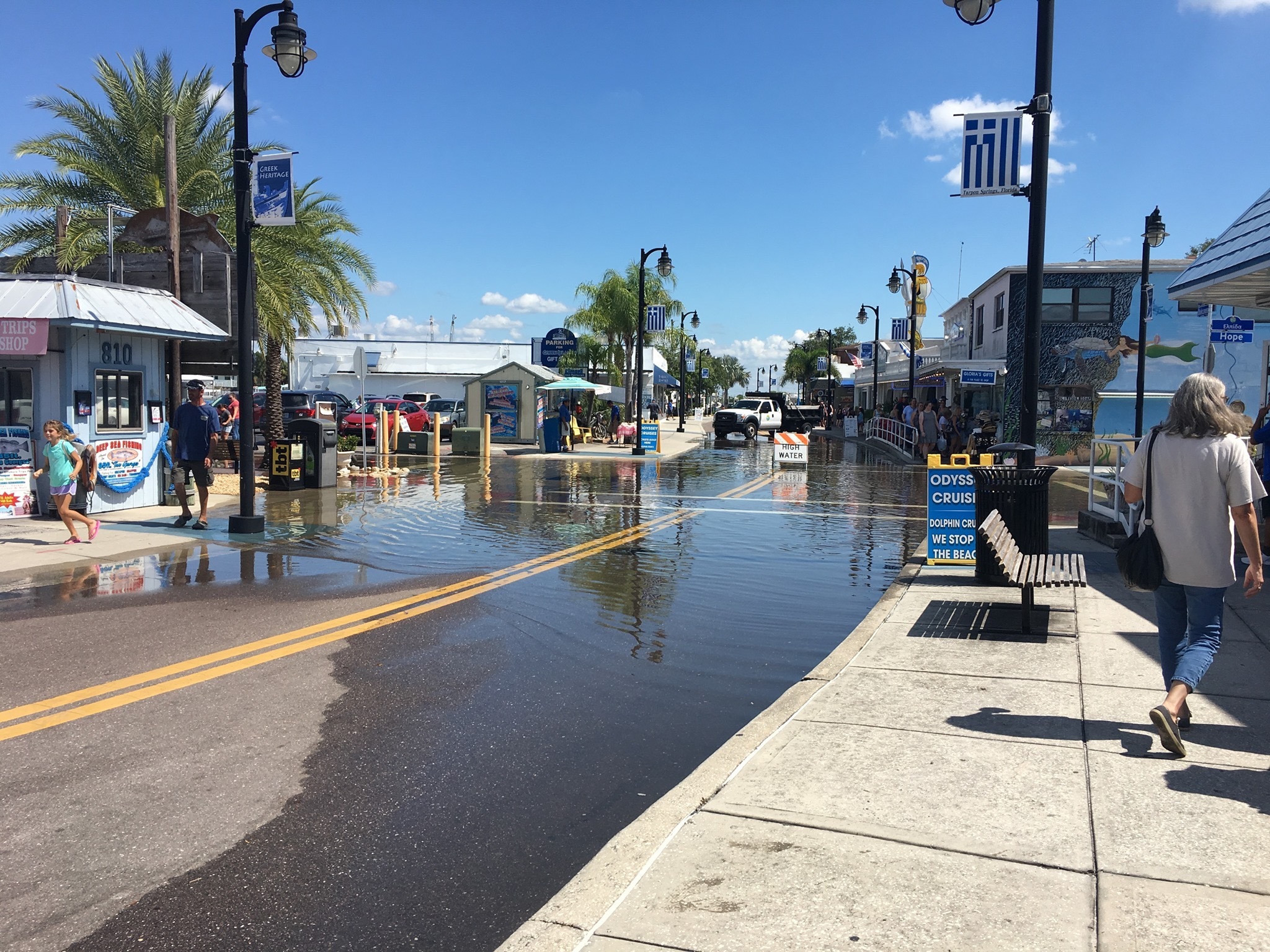 Flooding in downtown Tarpon Springs, Florida, in 2017.