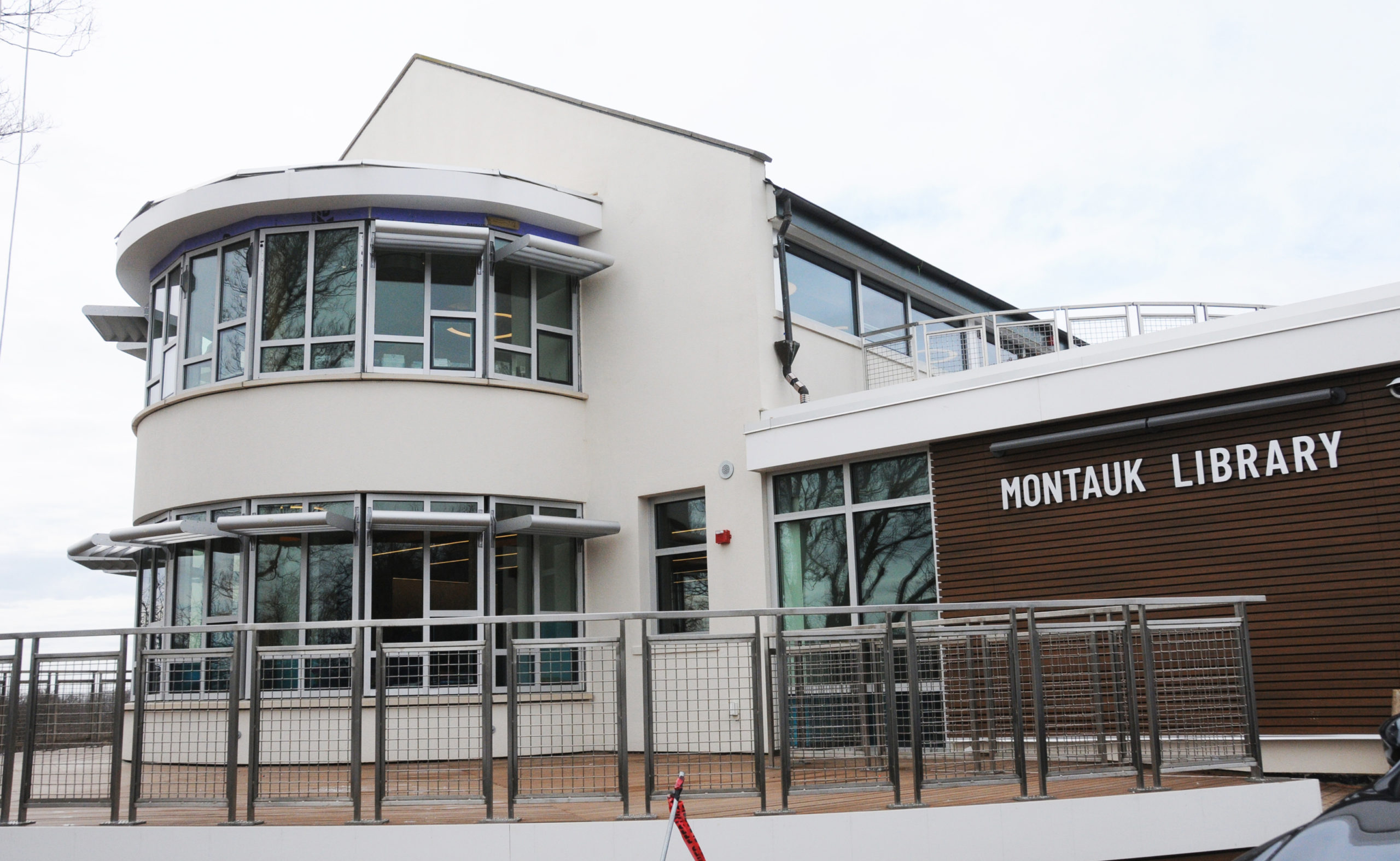 On  February 17 and18, the Trustees, Friends and Staff of Montauk Library celebrated the Library’s Re-Opening, and invited the public to visit. The exterior “Montauk Library” sign was installed, and the paving was being completed for the new parking lot during Thursday’s Luncheon and Tour for Library Trustees and Friends. At the Luncheon, Library Director Denise DiPaolo thanked everyone for their support, and spoke about the special features of the re-design. montauklibrary.org.  RICHARD LEWIN