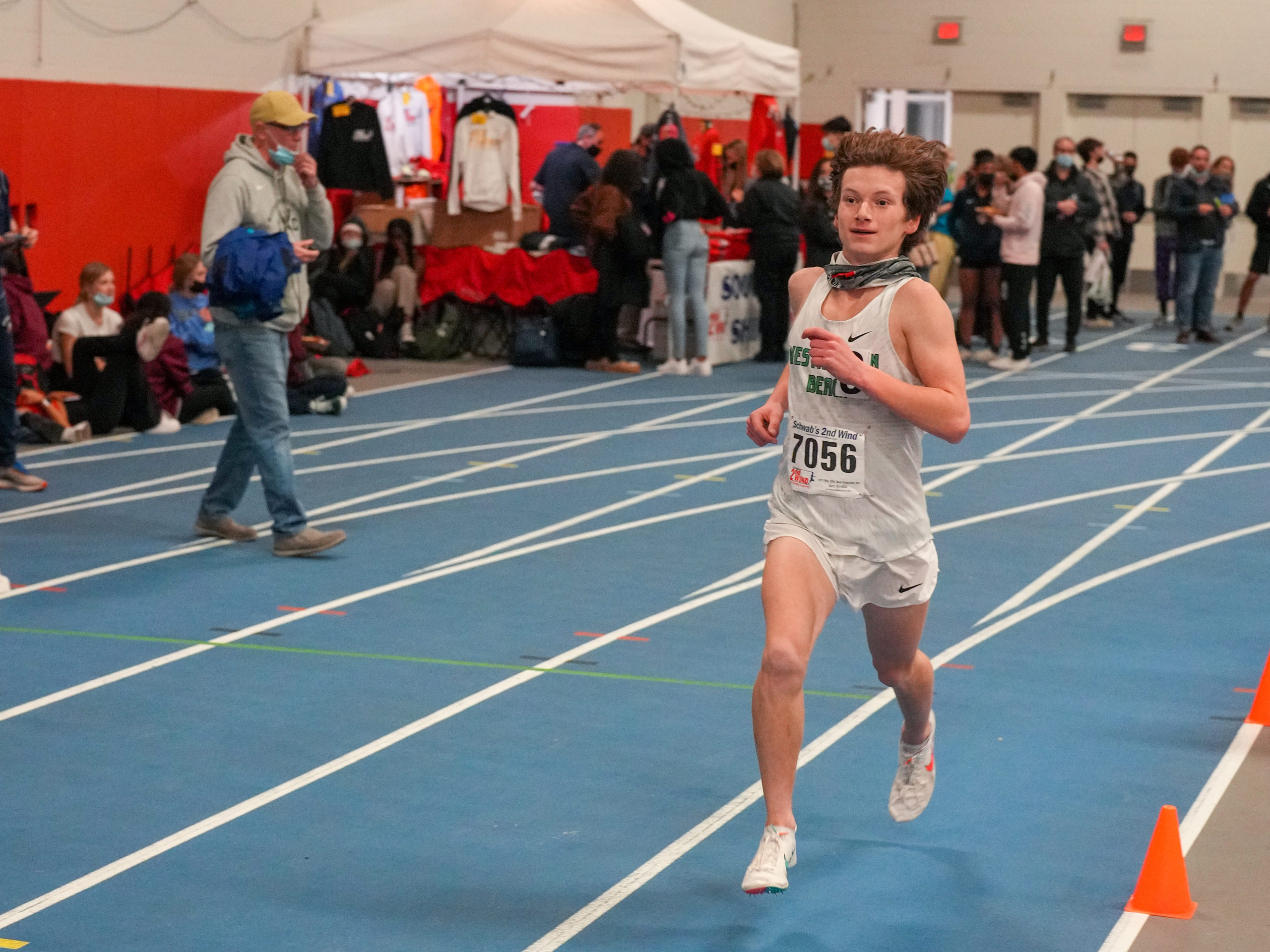 Westhampton Beach junior Max Haynia with a sizeable lead in the 3,200-meter race.