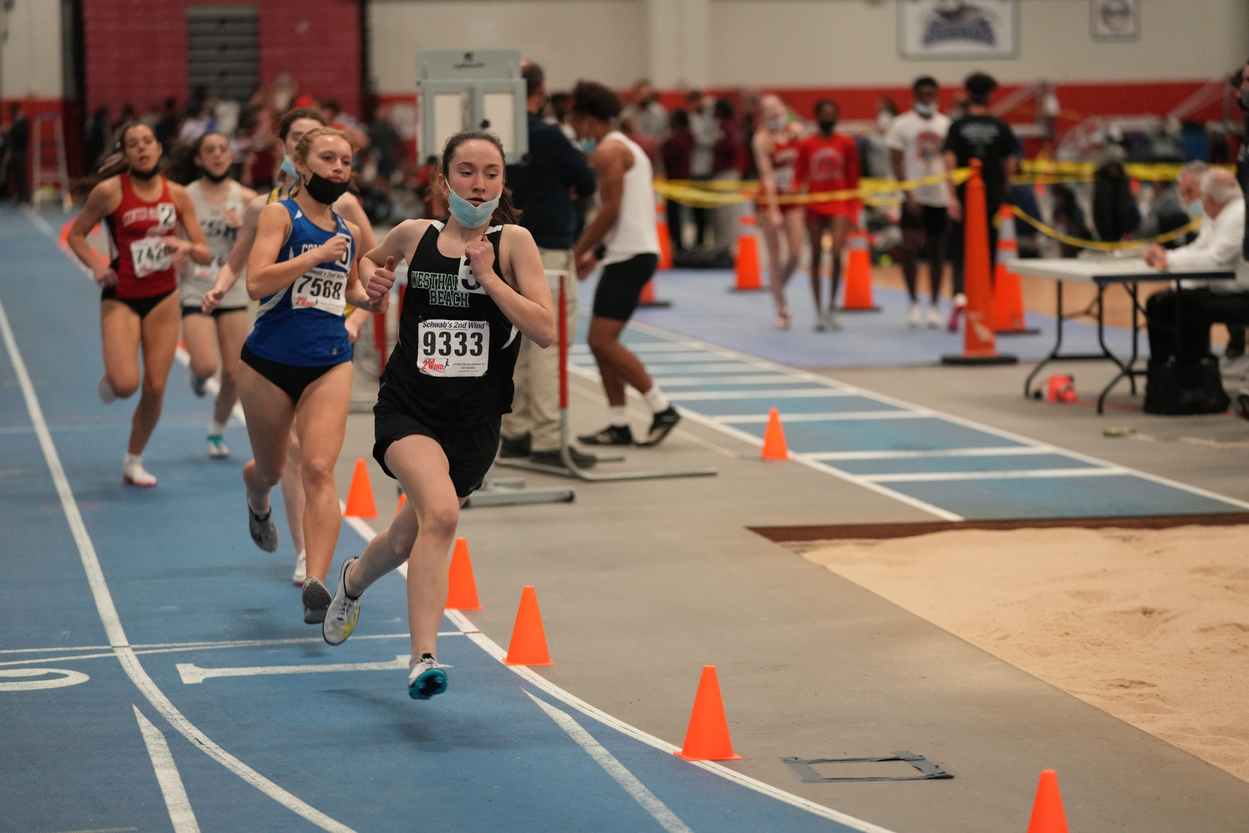 Lily Strebel competes in the relays for Westhampton Beach on Monday night.