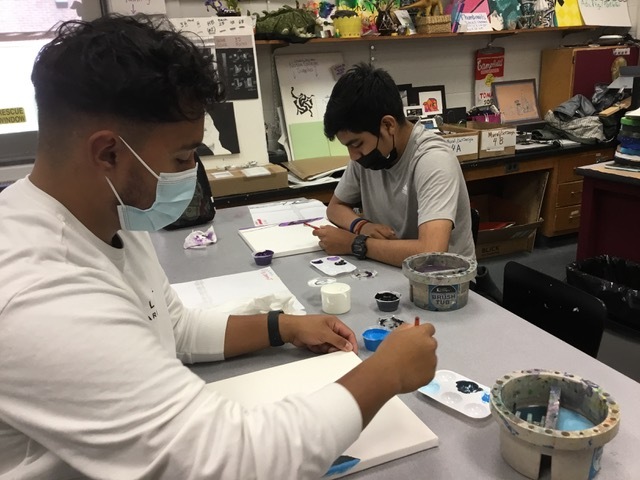 Southampton students at work on their MLK portrait.