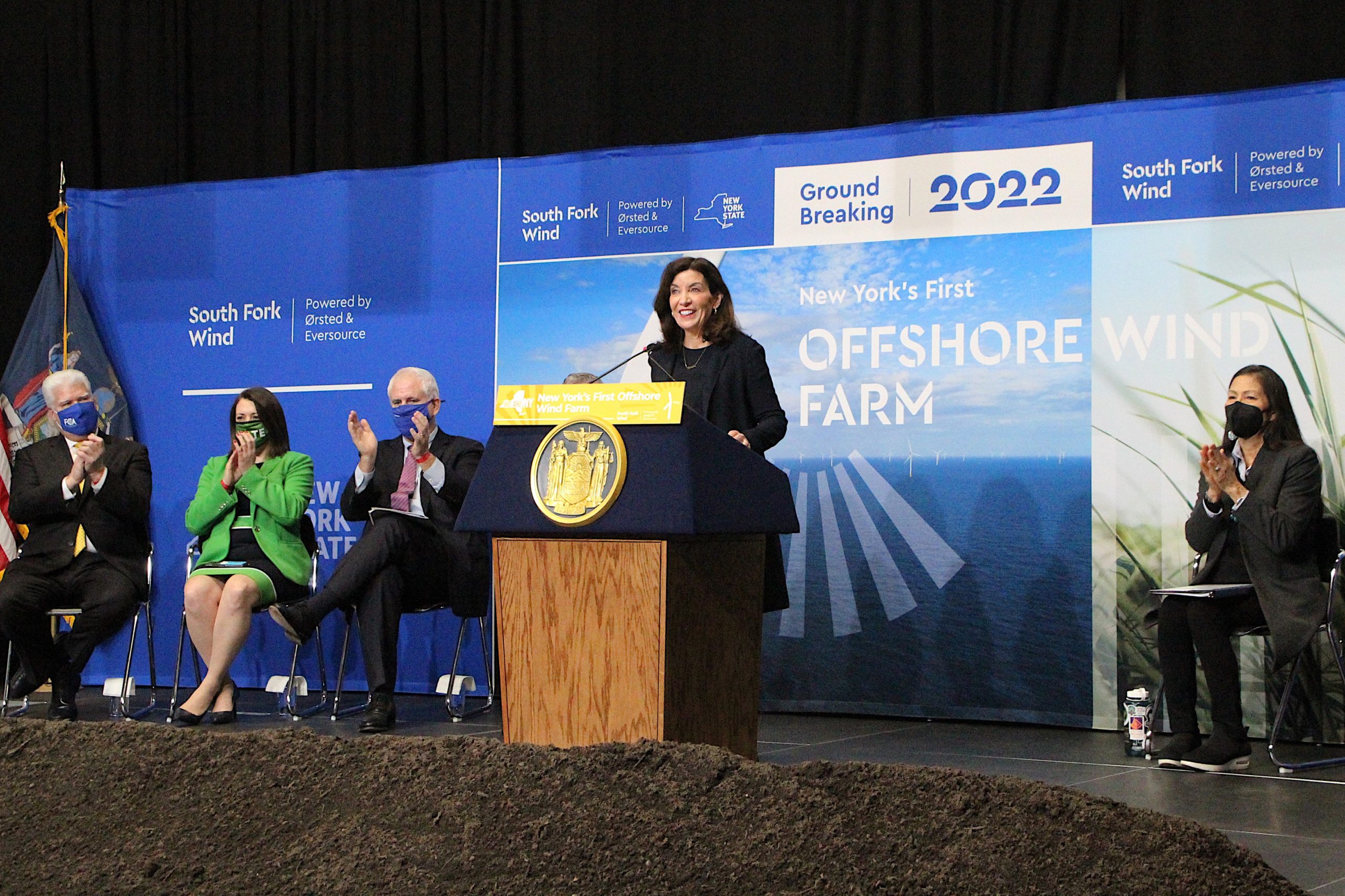 U.S. Secretary of the Interior Deb Haaland and Governor Kathy Hochul were in Wainscott on Friday for the ceremonial groundbreaking on construction of the South Fork Wind project.