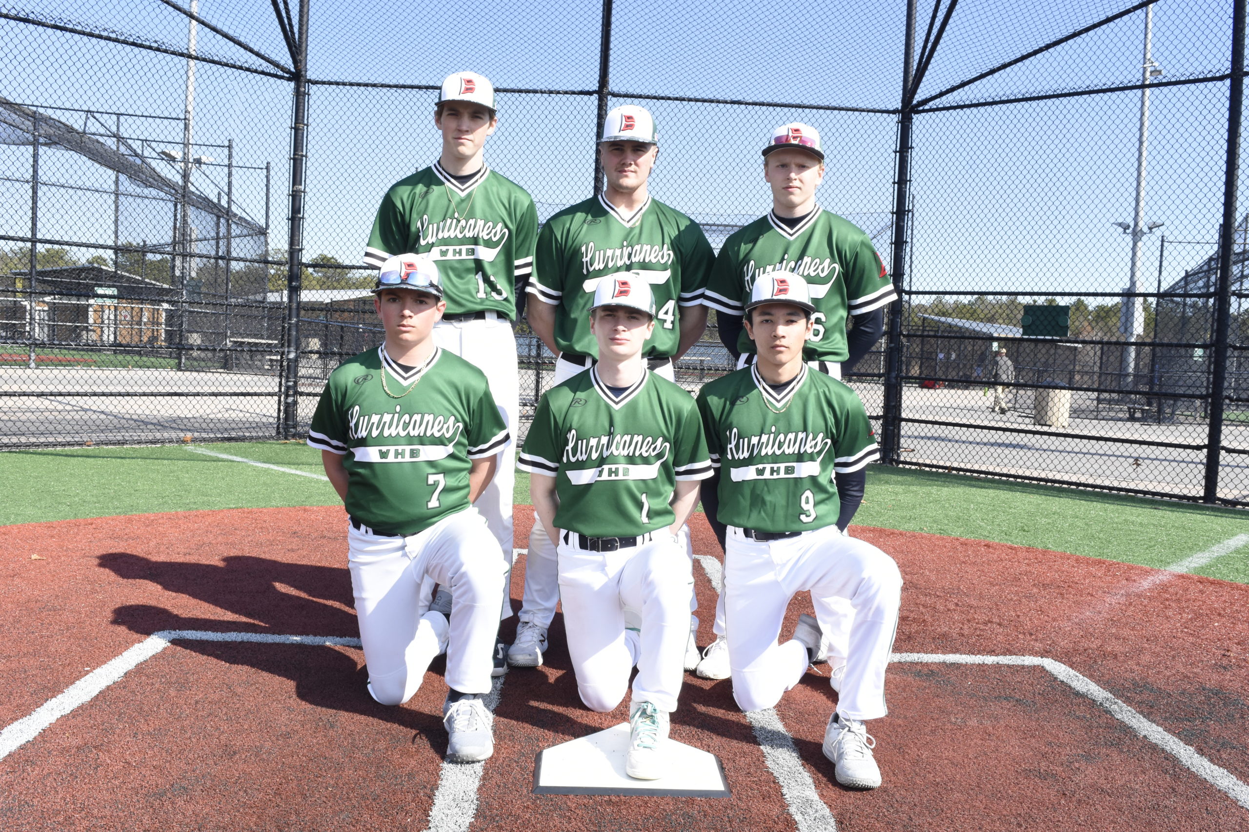 The Westhampton Beach baseball team has six returning seniors this season, including, from top left, Hunter Gormley, Frankie Noto and Bobby Hill; and, from bottom left, Anthony Donato, Tyler Crispino and Josh Aponte.    DREW BUDD