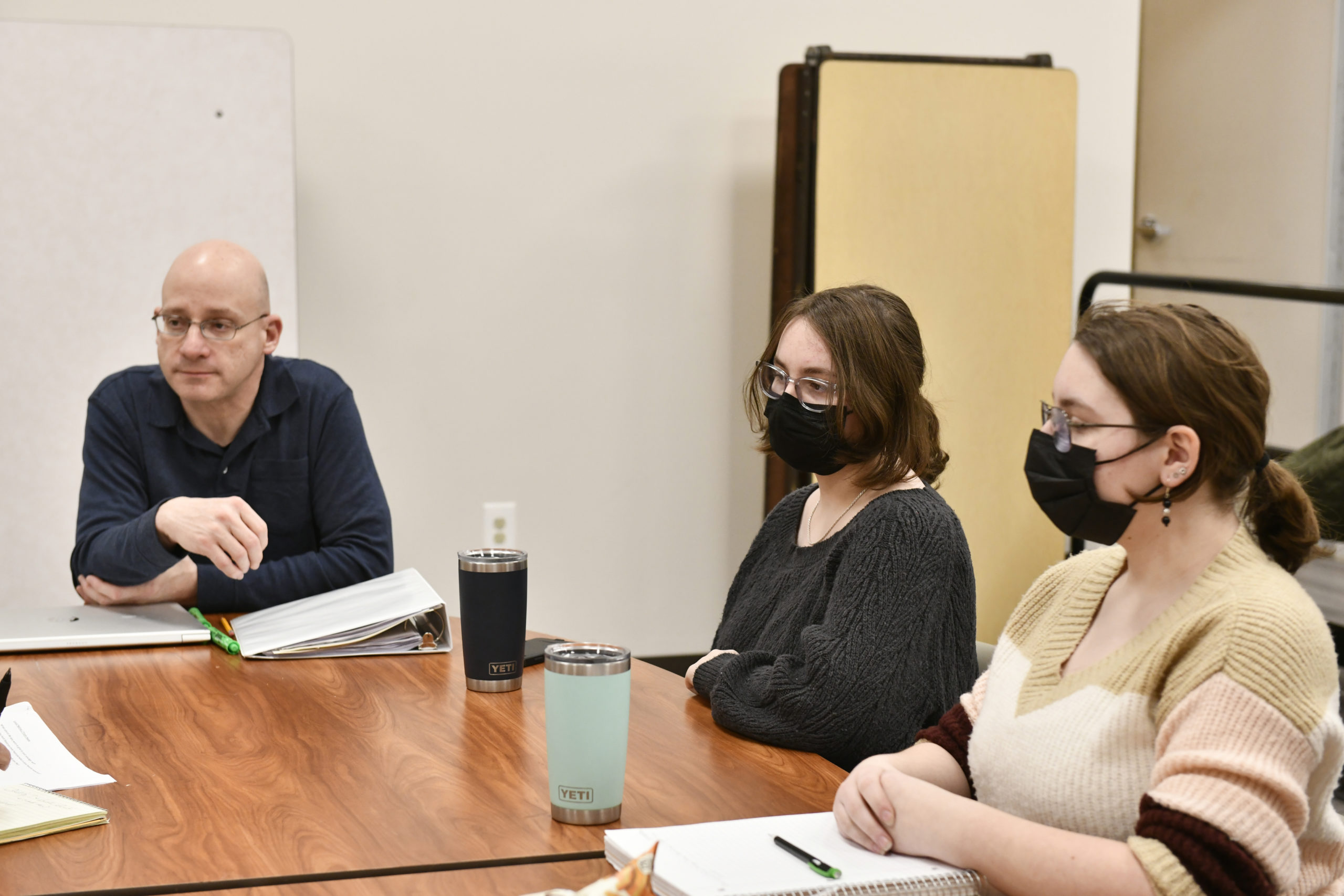 Tracy Kolsin and Cassidy and Abigail McCutchen discuss plans for their upcoming piece. DANA SHAW