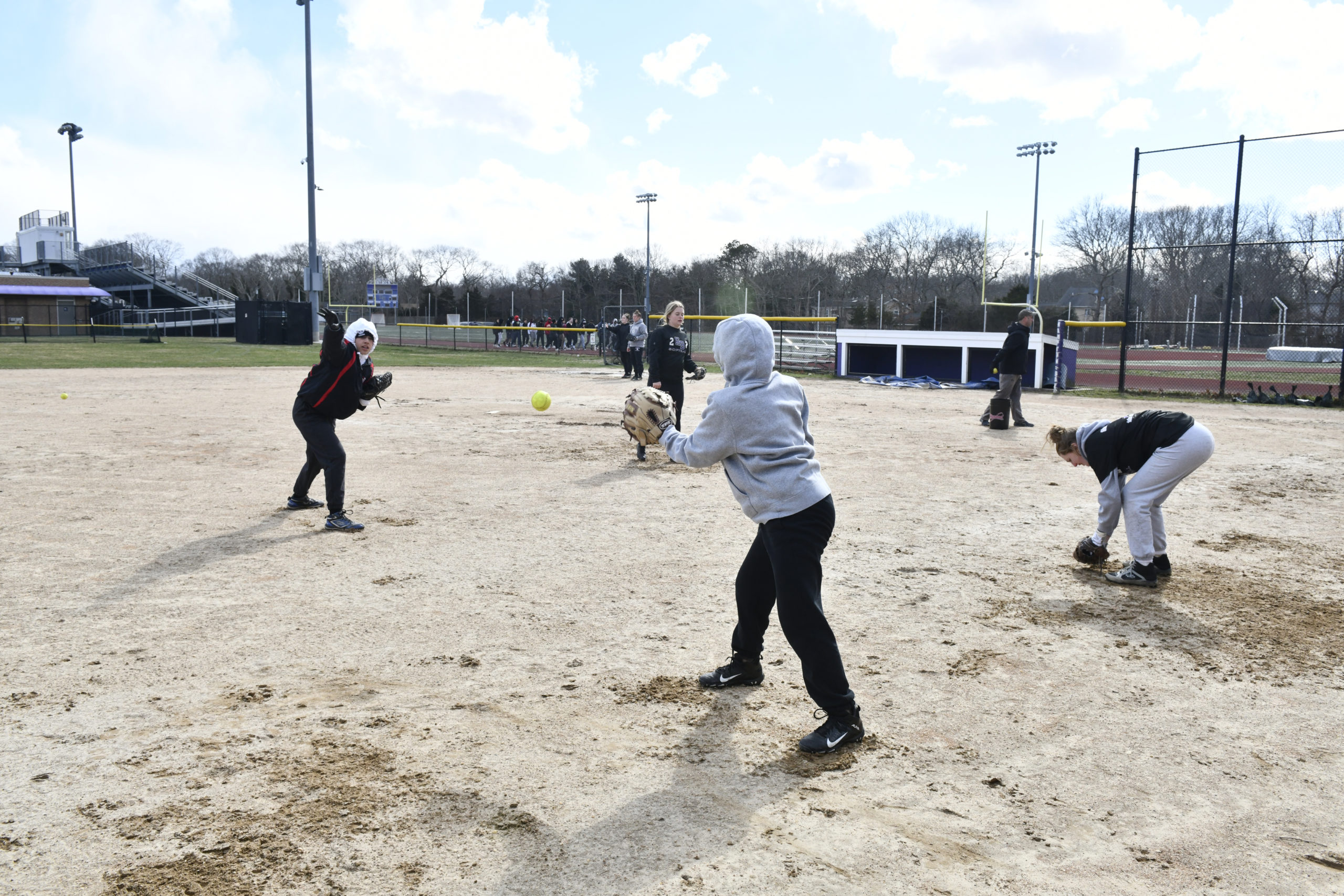 Softball practice on Monday afternoon in Hampton Bays.  DANA SHAW