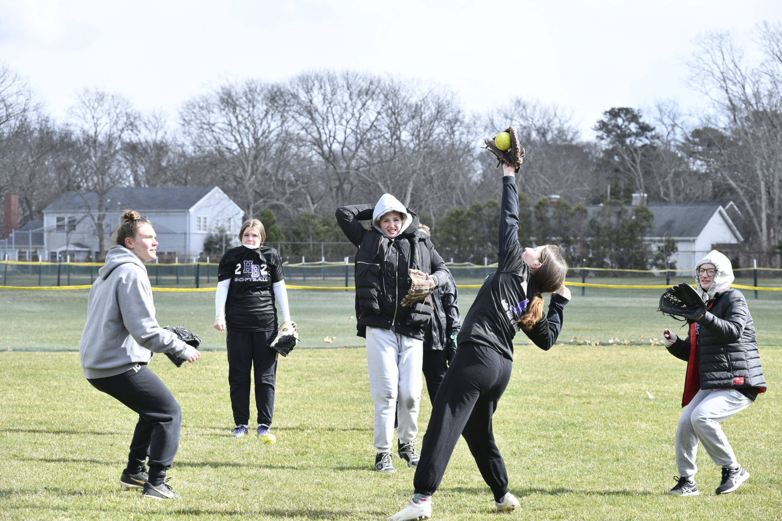 Softball practice on Monday afternoon in Hampton Bays.  DANA SHAW