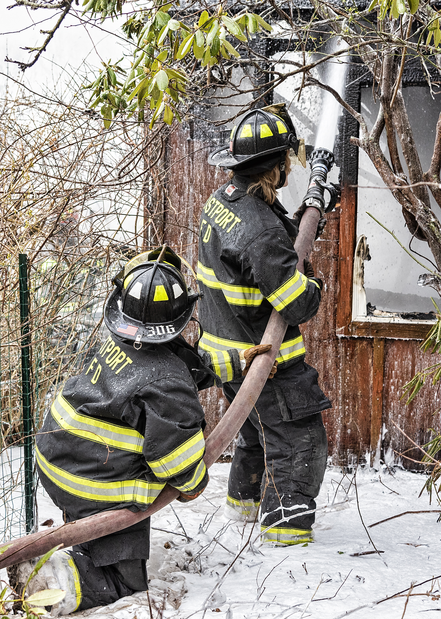 Volunteers used water and foam to extinguish the blaze in Eastport.