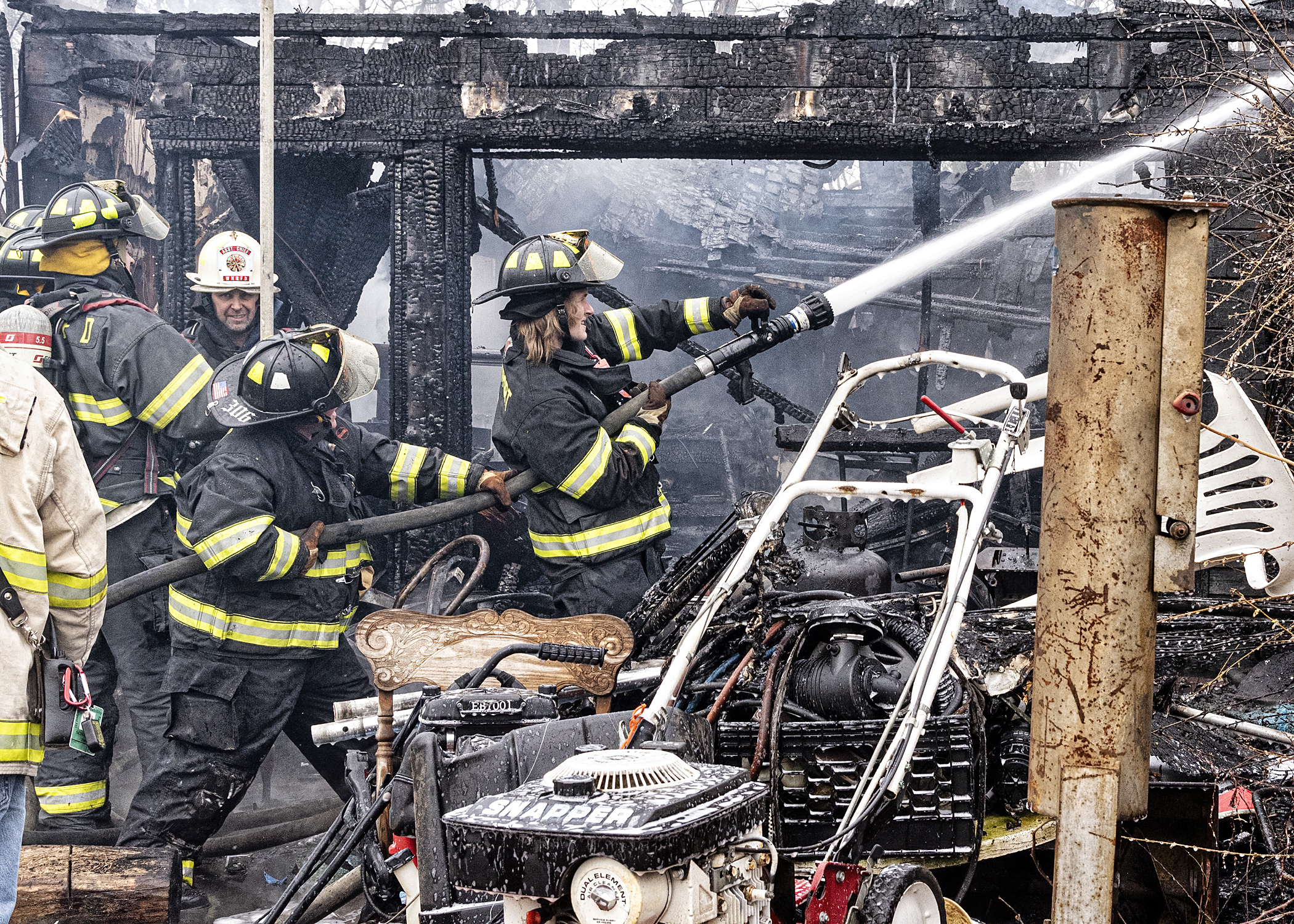 Firefighters work the structure fire in Eastport.