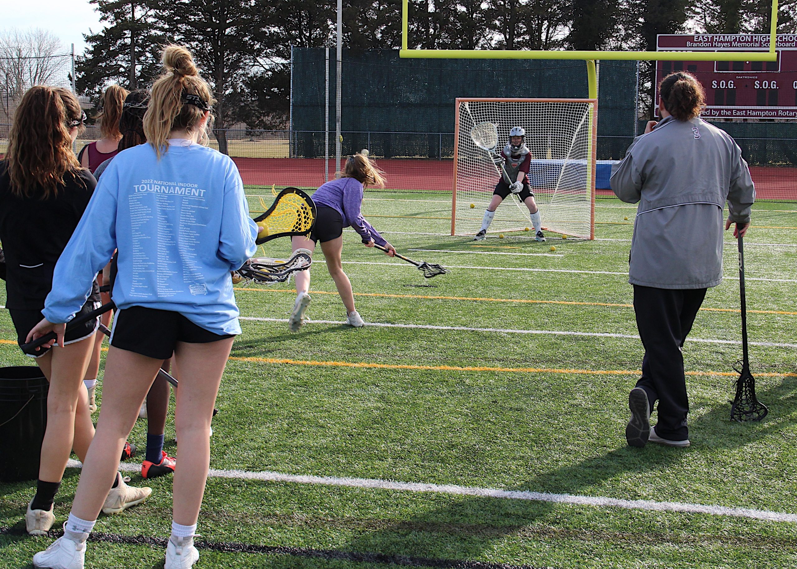 The East Hampton/Pierson/Bridgehampton/Ross girls lacrosse team during one of the first official days of the spring season last week.    KYRIL BROMLEY