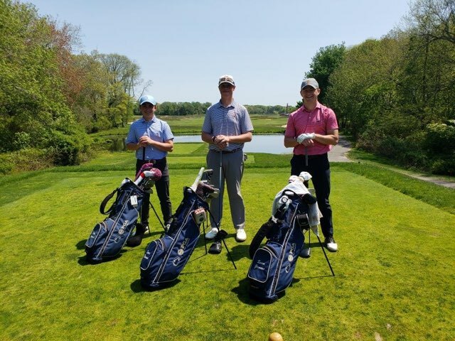 Robbie Carpentier, left, Sean Noonan and Quinn Grennan on the 12th tee box at Southampton Golf Club.