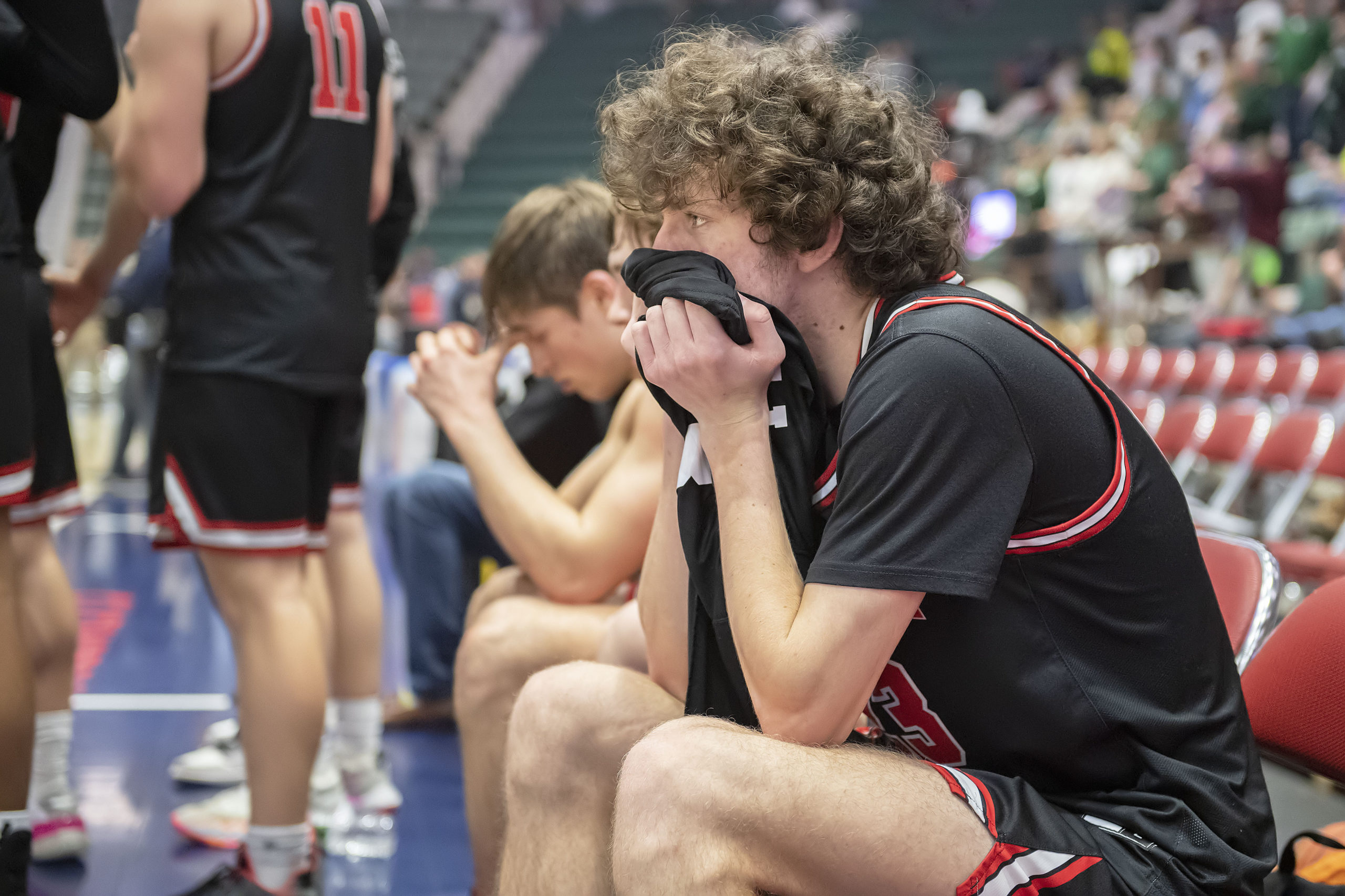 Charlie Culver and the Whalers look on as time expires in the state semifinal.    MICHAEL HELLER