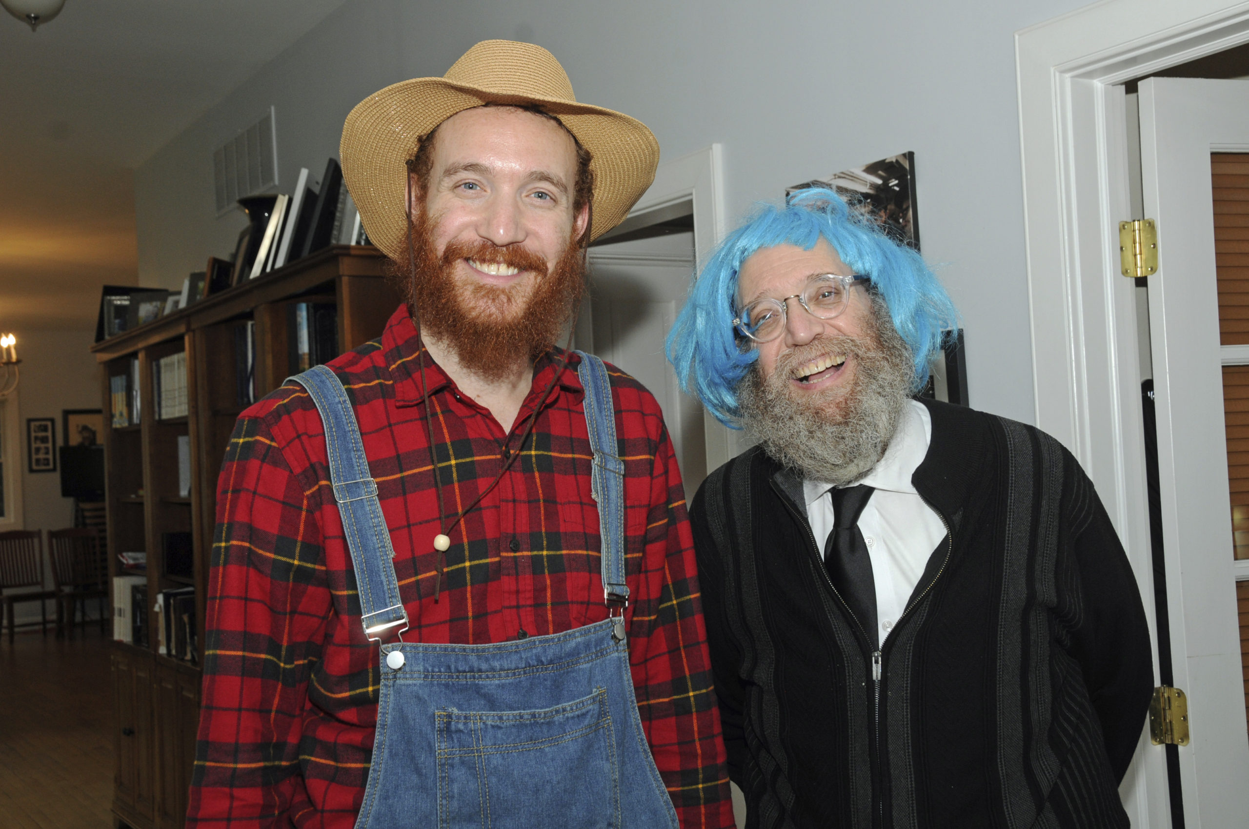 Rabbis Aizik Baumgarten and Leibel Baumgarten at the Festival of Purim at Chabad of the Hamptons in East Hampton. Following the traditional Megillah (Book of Esther) Reading, guests, some in costumes for the occasion, enjoyed a Grand Purim Feast.   RICHARD LEWIN