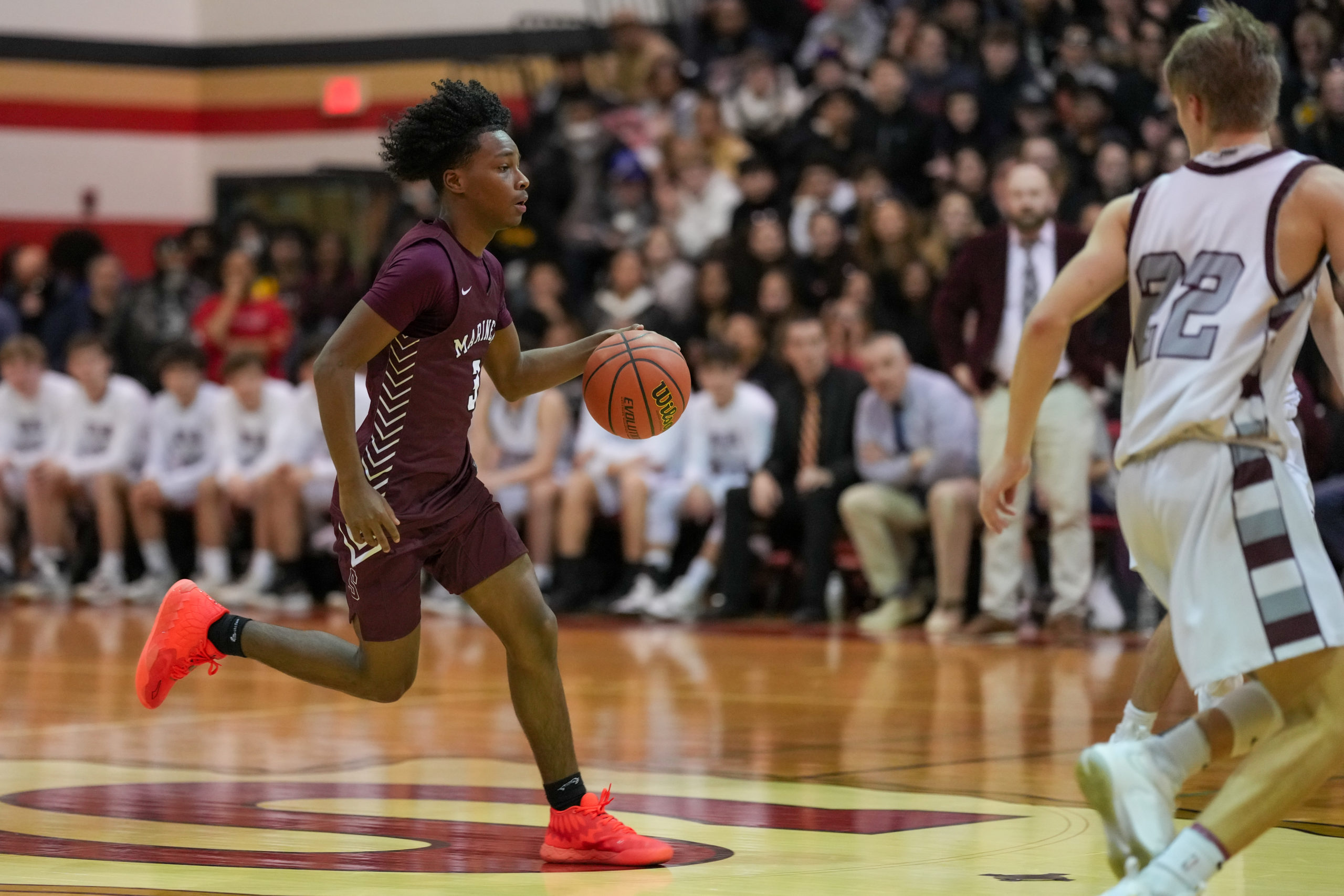 Southampton's Derek Reed leads a fast break.   RON ESPOSITO