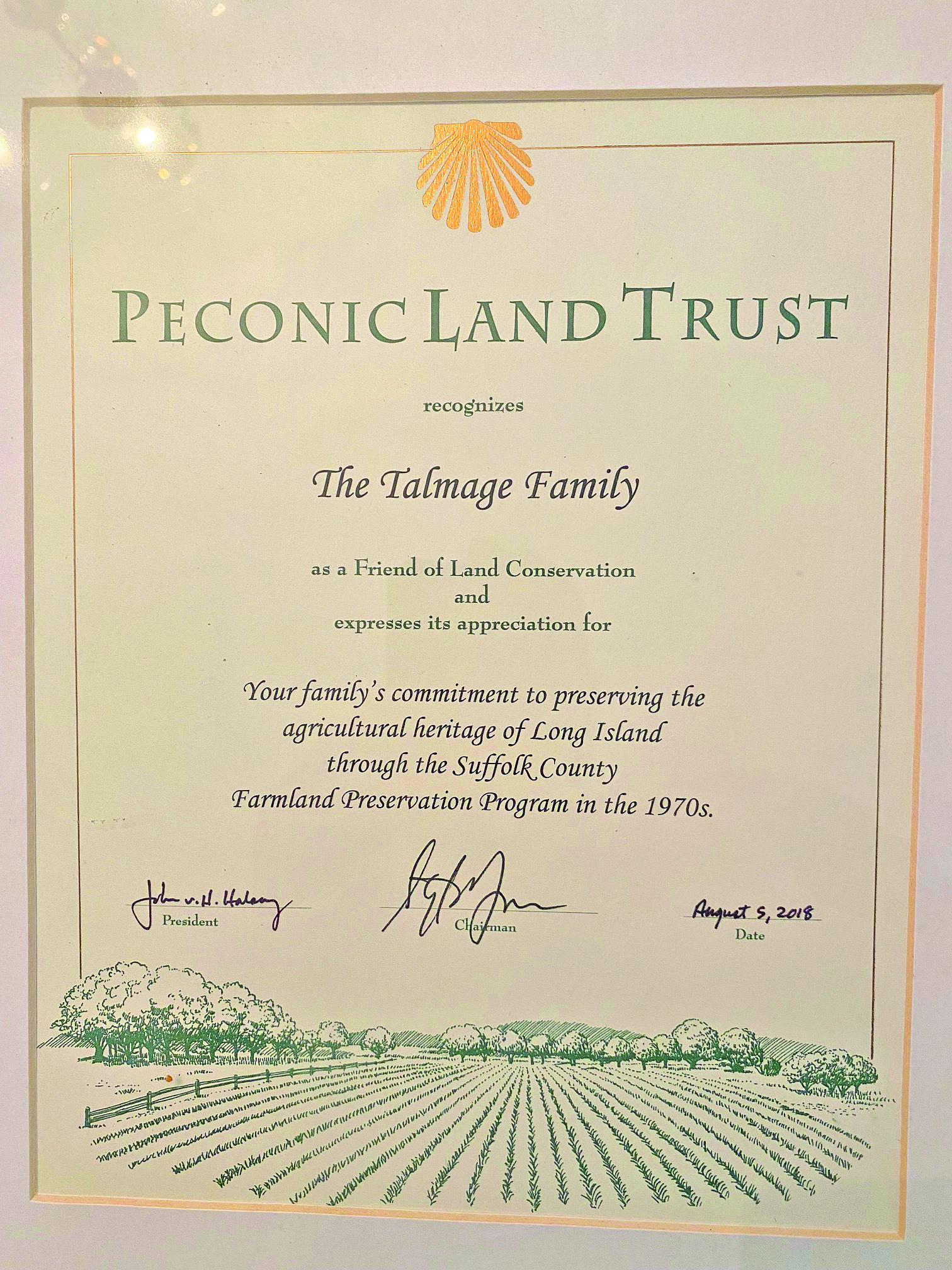 John Talmage was honored by the Peconic Land Trust