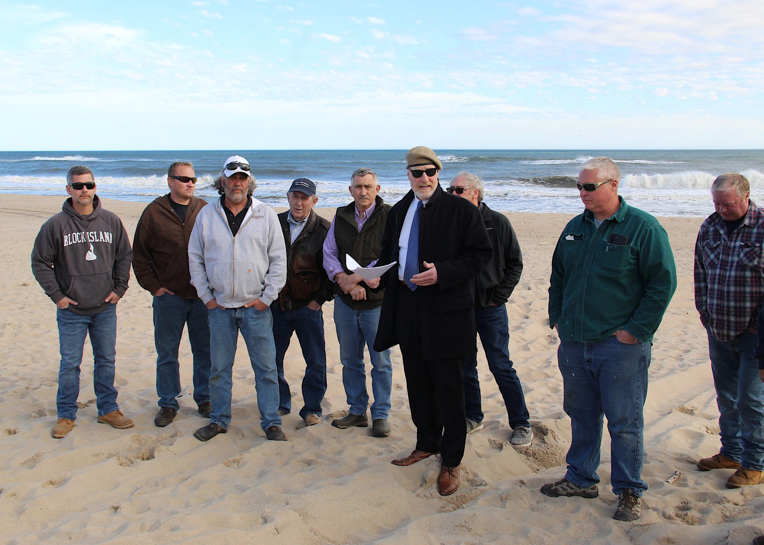 Southampton attorney Dan Rodgers, in beret, is representing commercial fishermen who are party to a lawsuit filed this week by the East Hampton Town Trustees claiming that an easement over a privately-owned Amagansett beach cannot exclude fishermen using 4x4 vehicles to access the property.