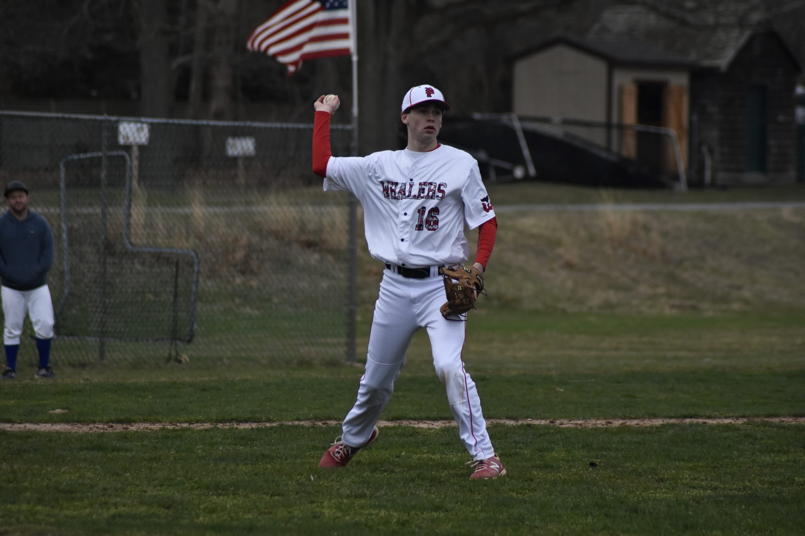 Dan Labrozzi throws to first base after fielding a weakly hit ground ball in front of the mound.    DREW BUDD