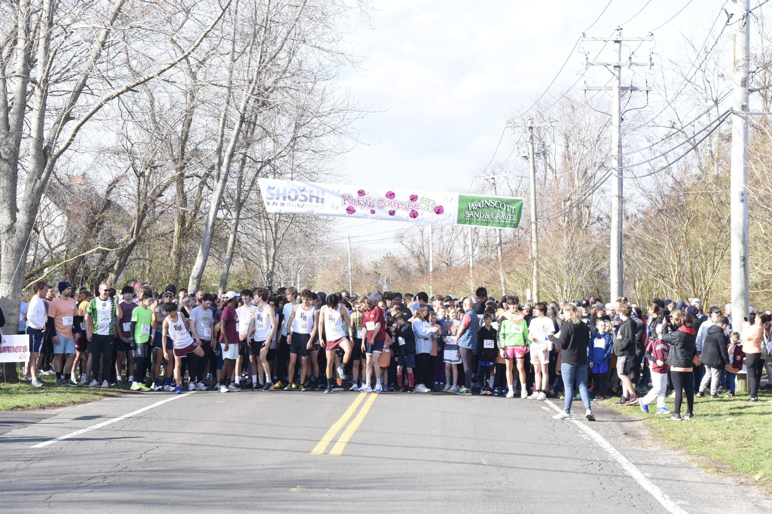Participants get set for the start of the 10th annual Katy's Courage 5K in Sag Harbor on Saturday morning.    DREW BUDD
