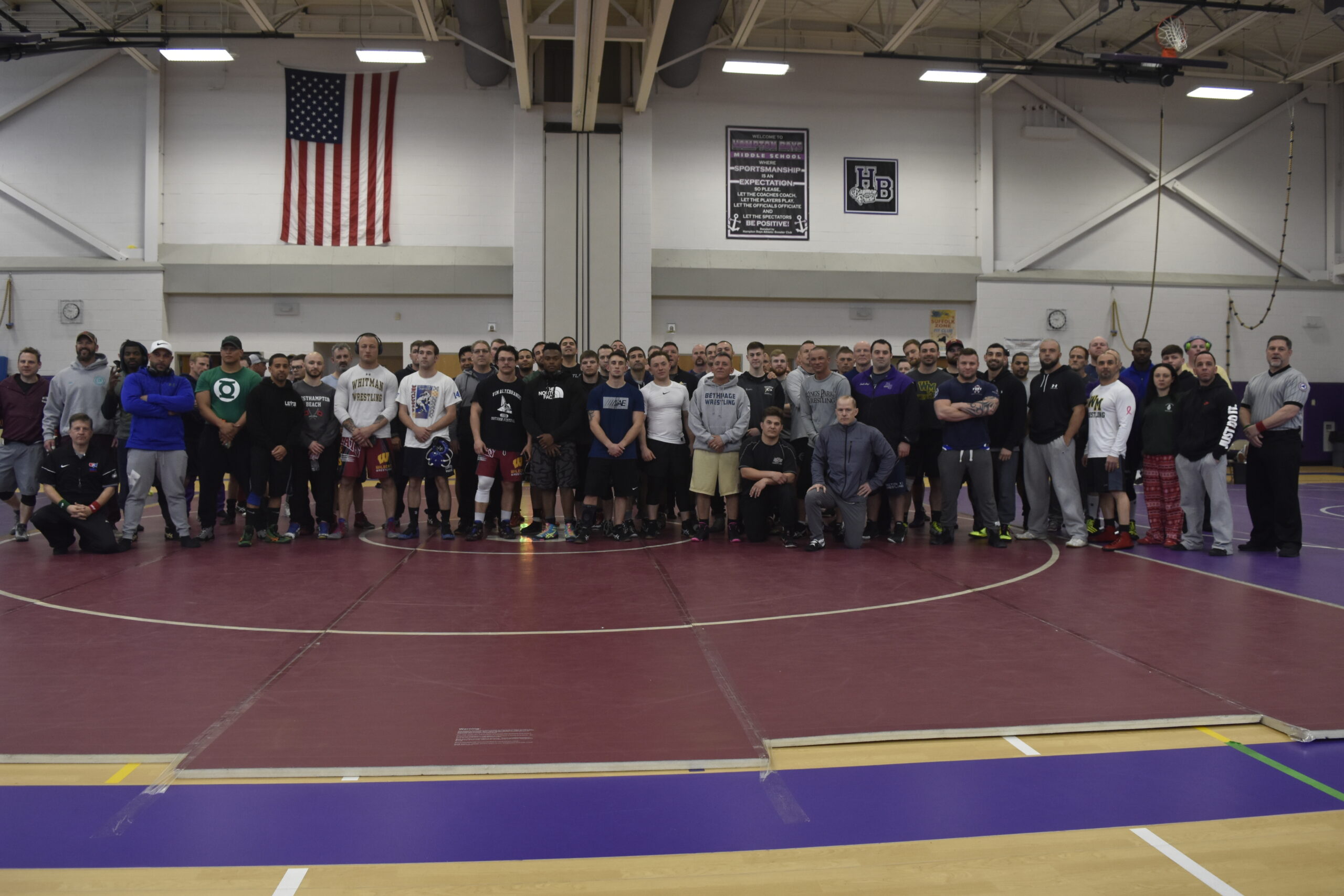Nearly 80 wrestlers competed in the very first Bald and Fat Classic held at Hampton Bays Middle School in 2019. The event is returning later this month.    DREW BUDD