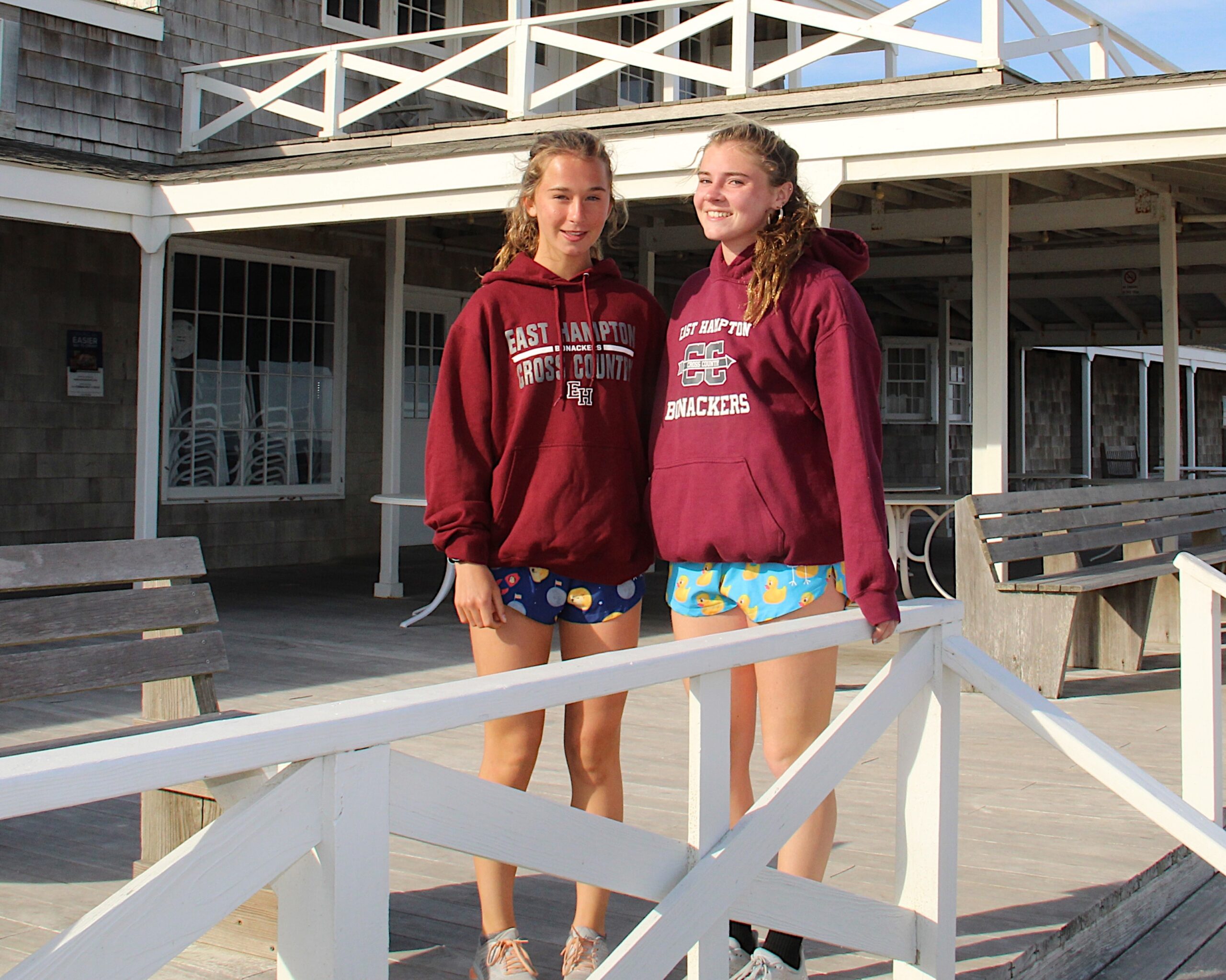 Dylan Cashin, left, and Ryleigh O'Donnell at the Main Beach pavilion in East Hampton where the start and finish of their OMAC May Day 5K will be this Sunday, May 1.    KYRIL BROMLEY