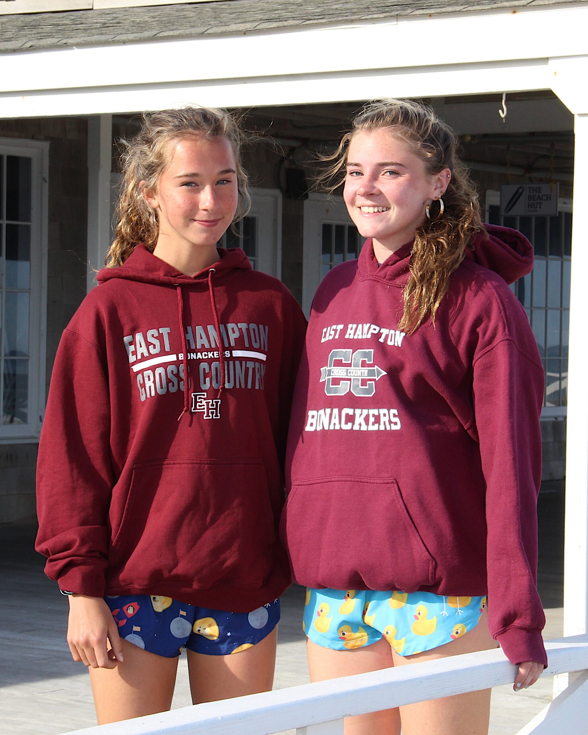 Dylan Cashin, left, and Ryleigh O'Donnell at the Main Beach pavilion in East Hampton where the start and finish of their OMAC May Day 5K will be this Sunday, May 1.    KYRIL BROMLEY