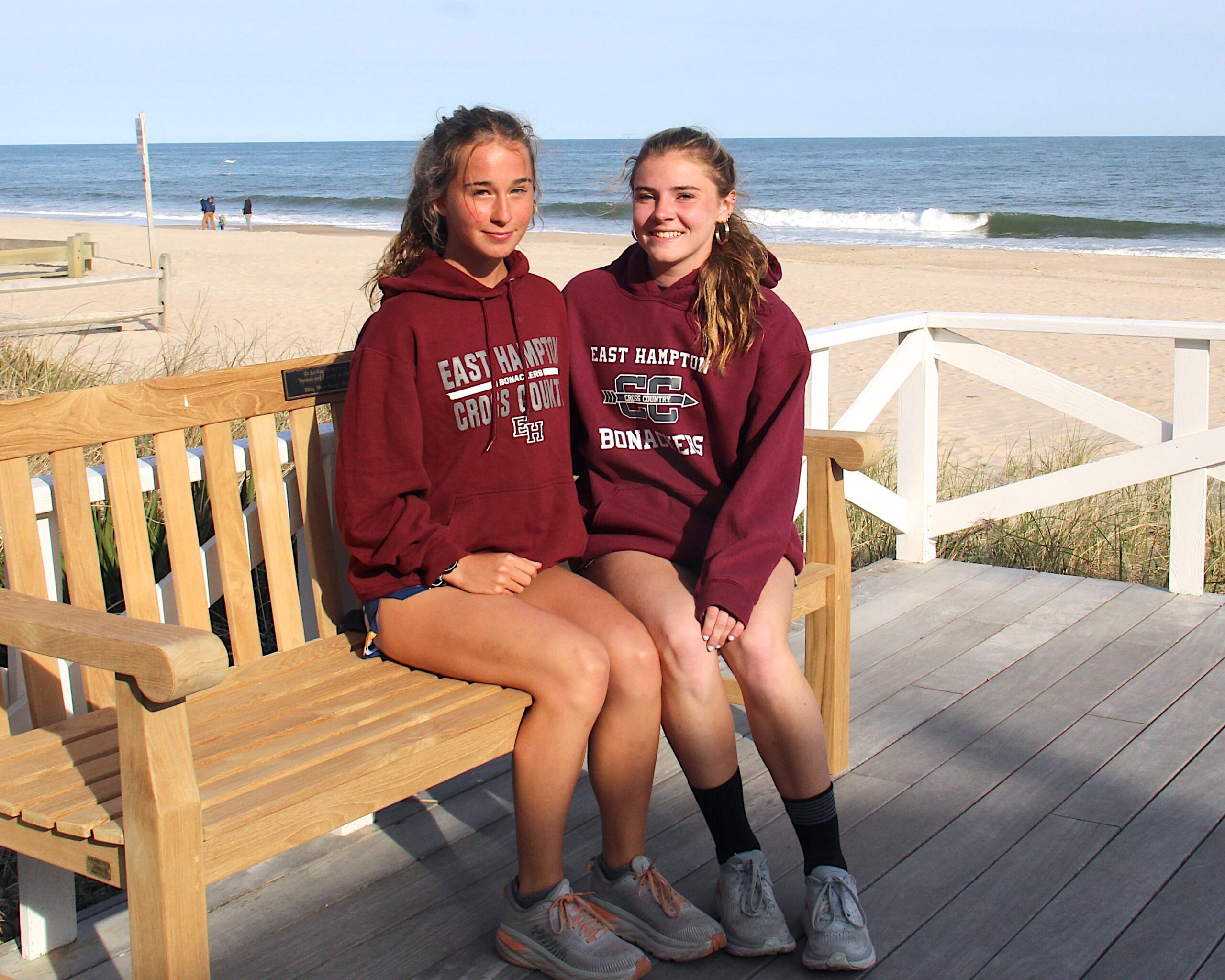 Dylan Cashin, left, and Ryleigh O'Donnell at the Main Beach pavilion in East Hampton where the start and finish of their OMAC May Day 5K will be this Sunday, May 1.    KYRIL BROMLEY