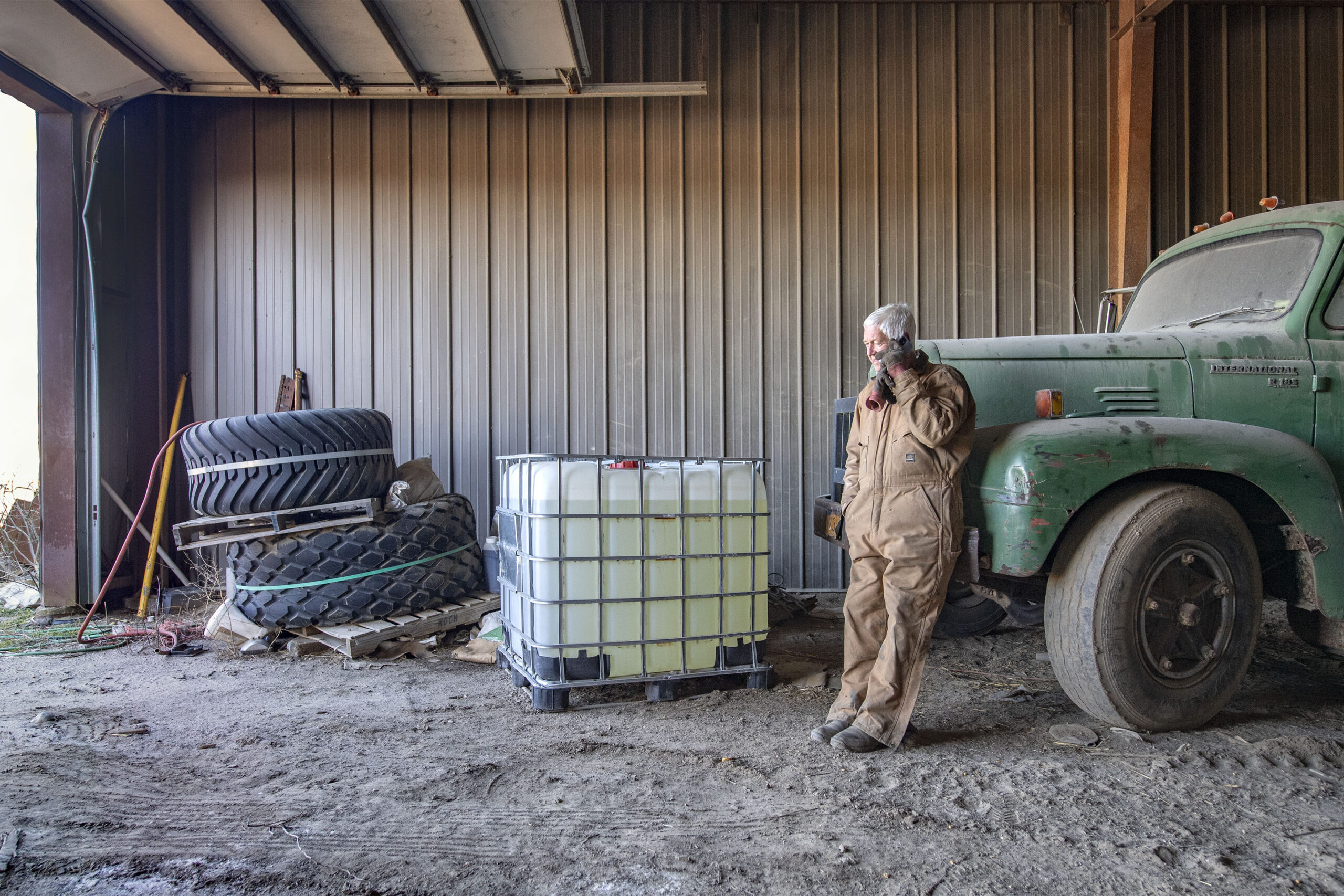Mecox Bay Dairy Proprietor Art Ludlow makes a phone call in between chores on February 28th, 2022