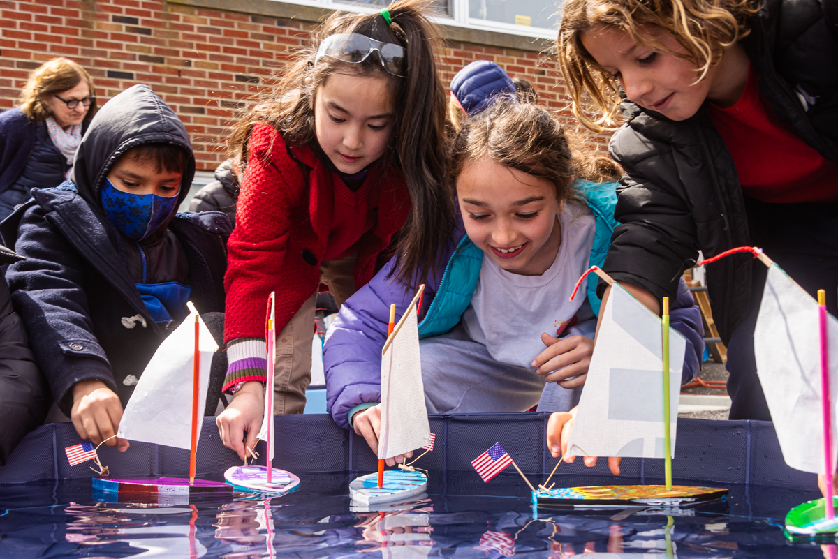 Montauk School students participating in the East End Classic Boat Society’s model boat building classes. COURTESY HUGH BROWN