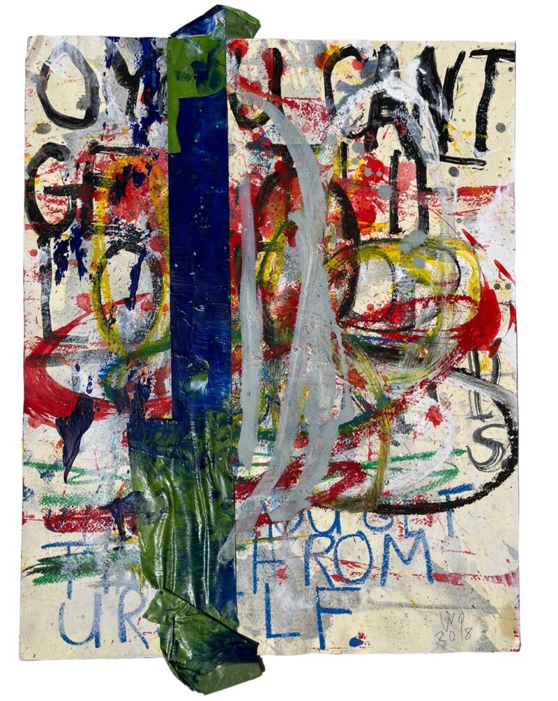 William Quigley “O You Can’t from Yourself,” 2018. Mixed media on paper, 20” x 14.” COURTESY AB NY GALLERY