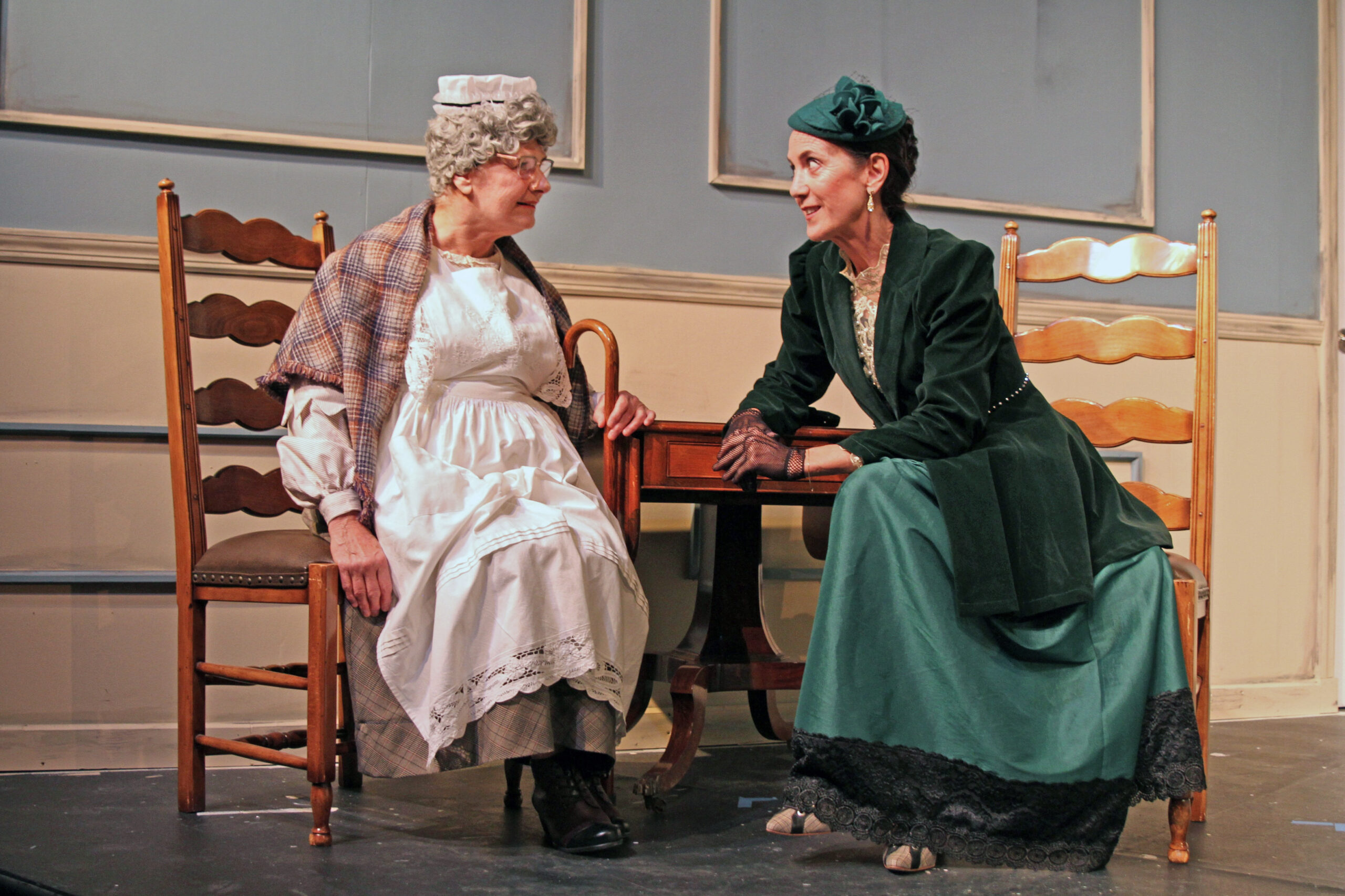 Marianne Schmidt and Rosemary Cline in rehearsal for “A Doll’s House, Part 2” presented by Hampton Theatre Company running May 26 to June 12. TOM KOCHIE
