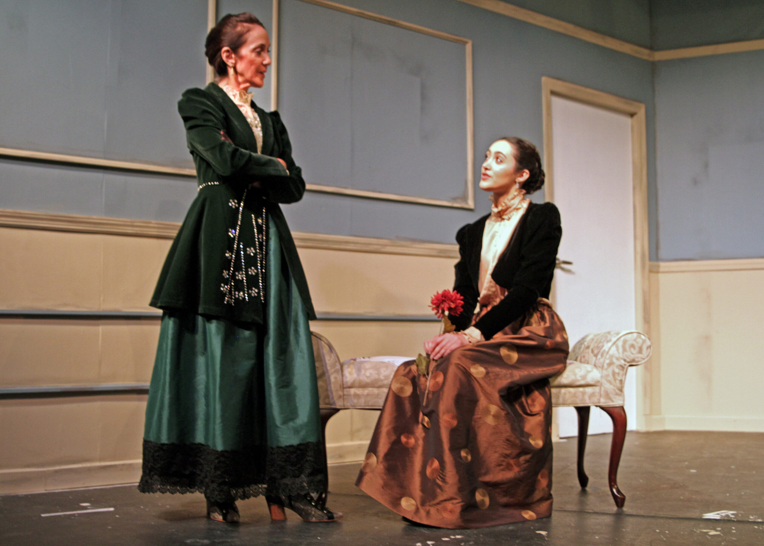 Rosemary Cline and Molly Brennan in rehearsal for “A Doll’s House, Part 2” presented by Hampton Theatre Company running May 26  to June 12. TOM KOCHIE