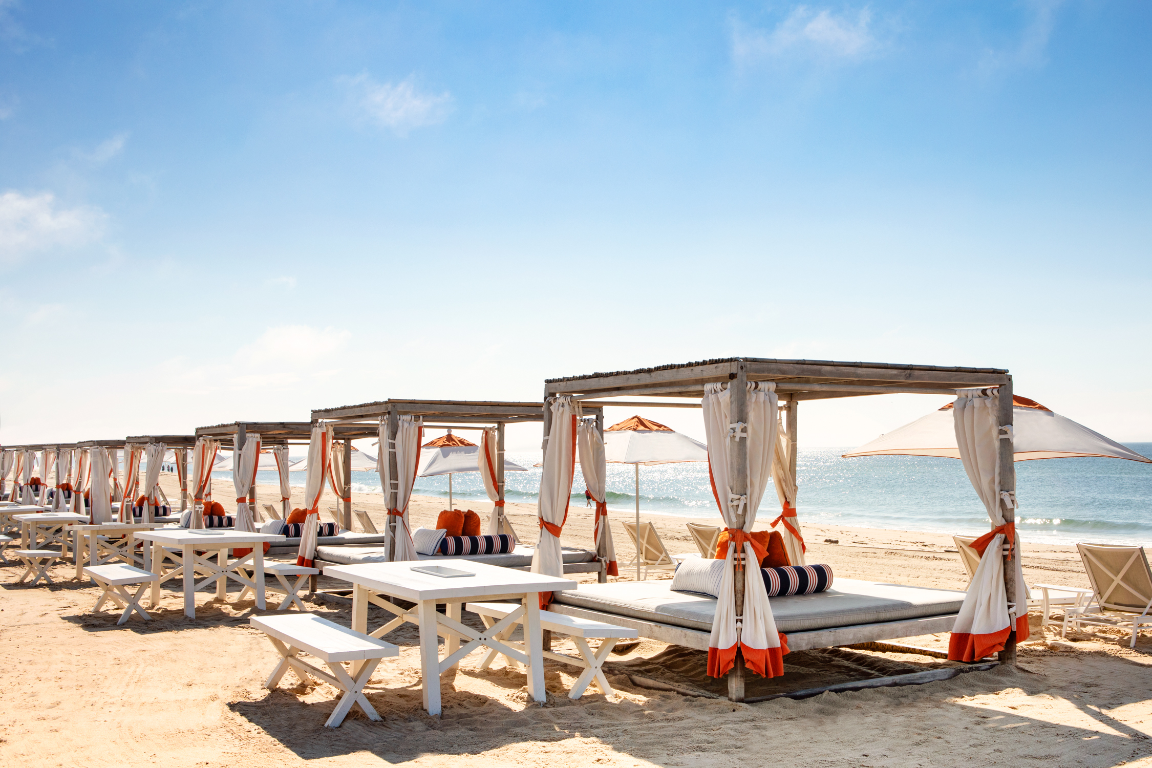 The beach club cabanas at Gurney’s Montauk Resort & Seawater Spa.