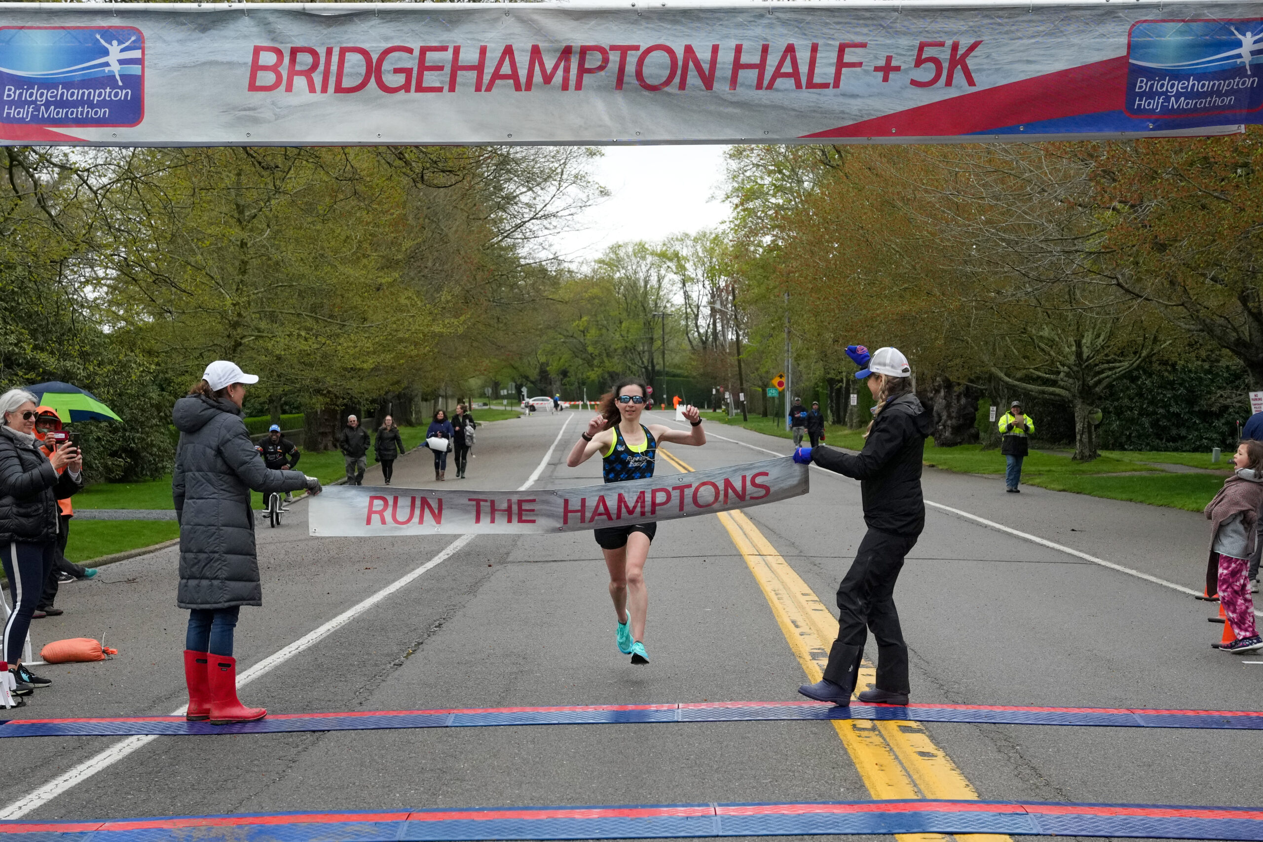 Nicole Salerno, 34, of Great Neck was the female champion of the Bridgehampton Half-Marathon on Saturday.   RON ESPOSITO