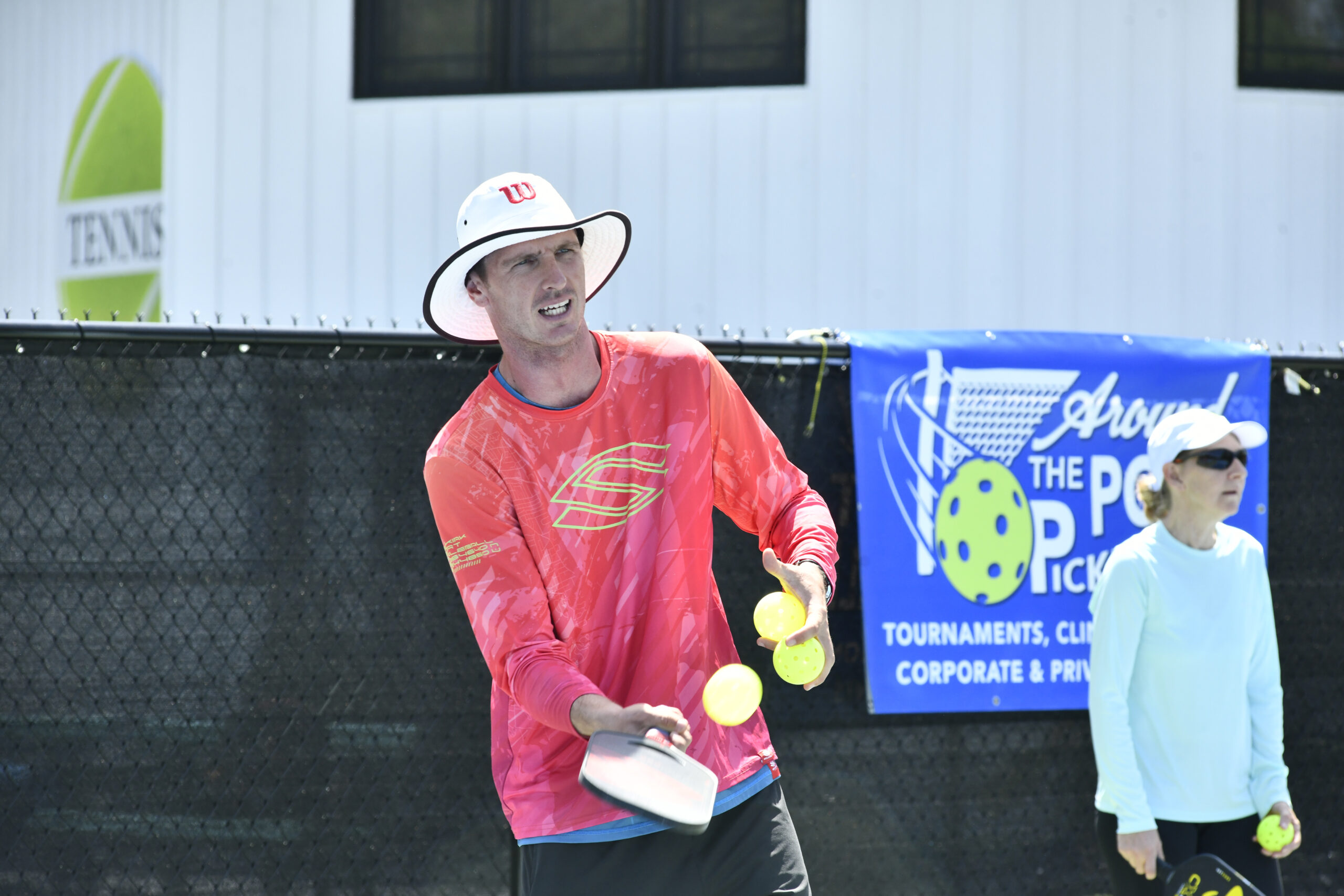 Andrei Daescu works with students at a Pickleball clinic at Tennis At The Barn in Westhampton on Thursday afternoon.   DANA SHAW