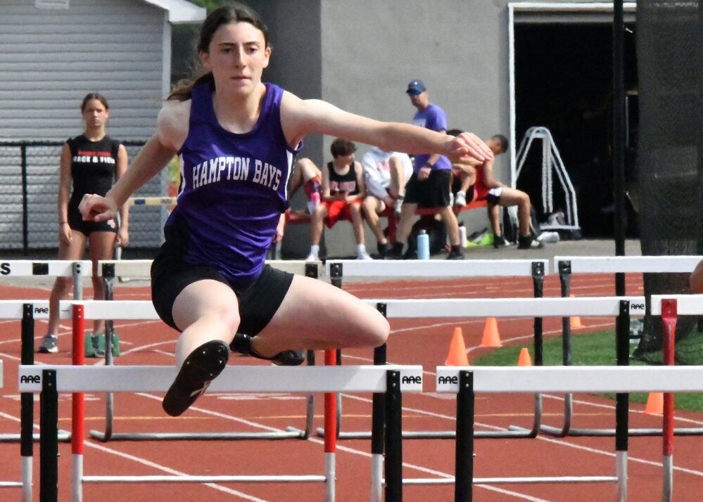 Sophomore Emma Halsey finished sixth in the 100-meter hurdles at the Suffolk County Class C championships. MICHELLE MALONE