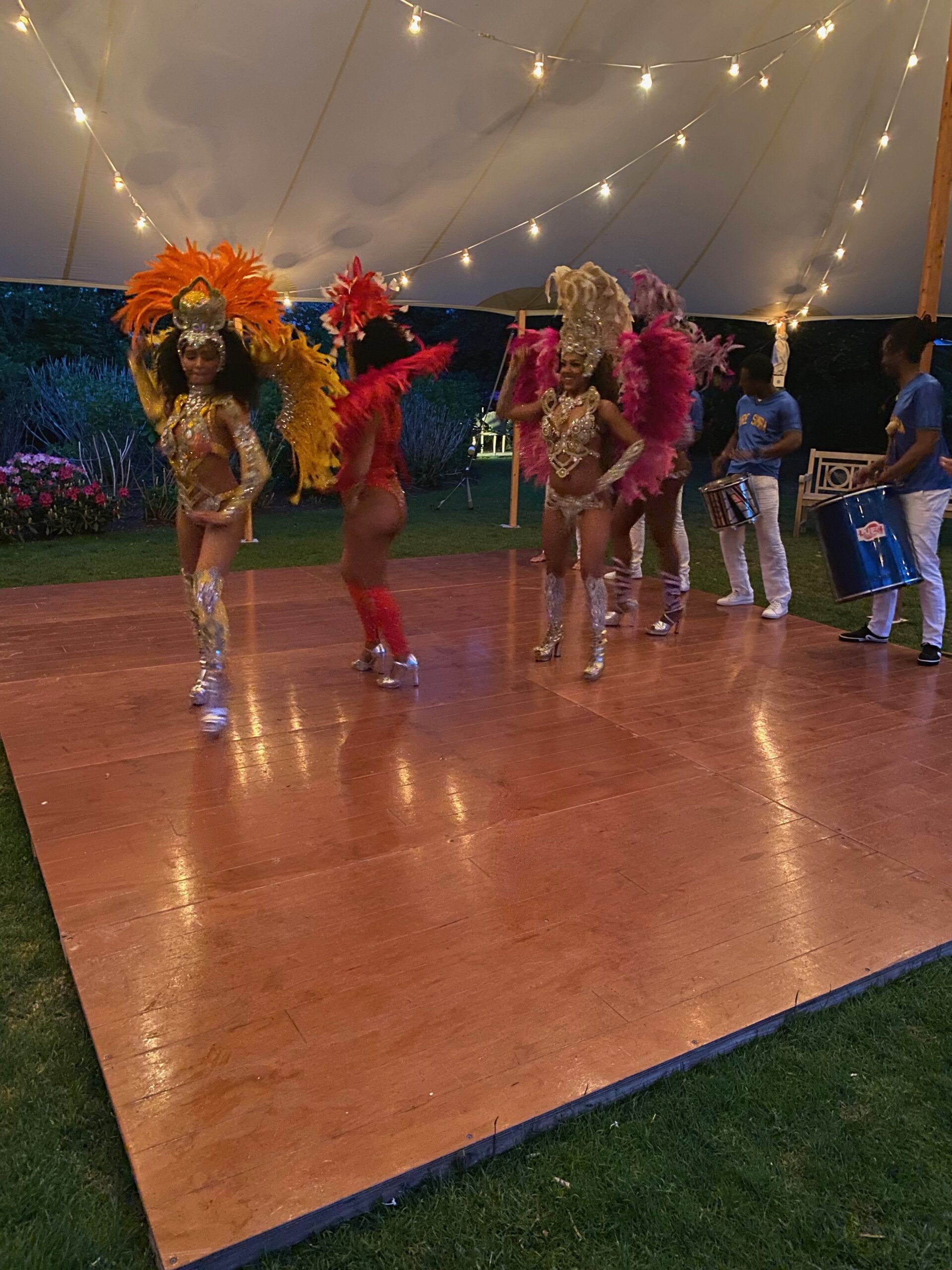 Samba dancers entertaining the guests at a private dinner to honor Vik Muniz.   GREG D'ELIA
