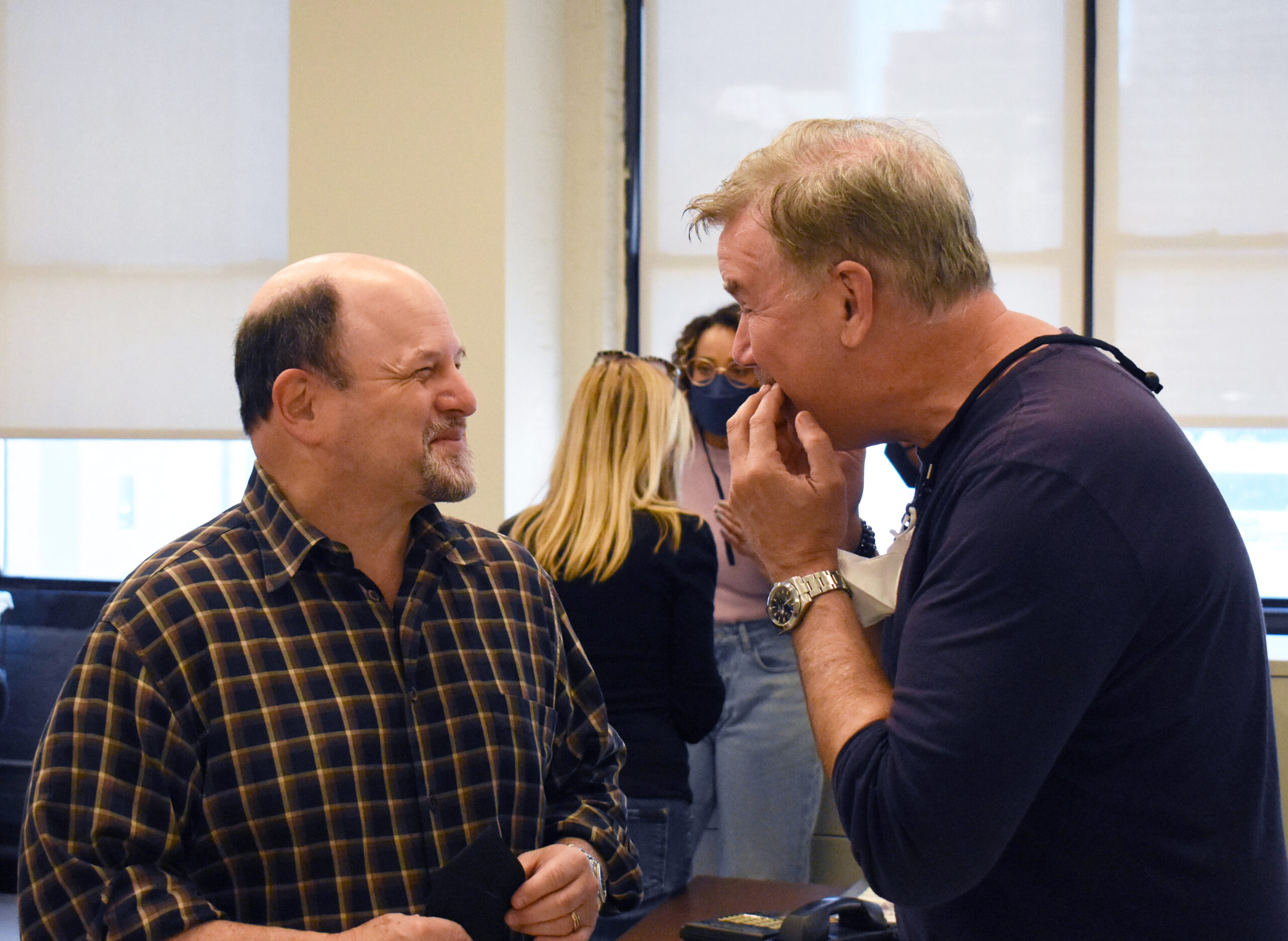 Jason Alexander and Spencer Garrett rehearsing the Mainstage production of Windfall. COURTESY BAY STREET THEATER