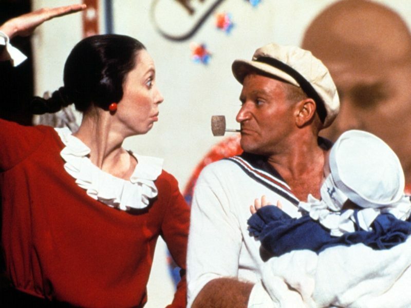 Shelley Duvall and Robin Williams in Robert Altman’s 1980 film “Popeye,” written by Jules Feiffer. COURTESY SAG HARBOR CINEMA