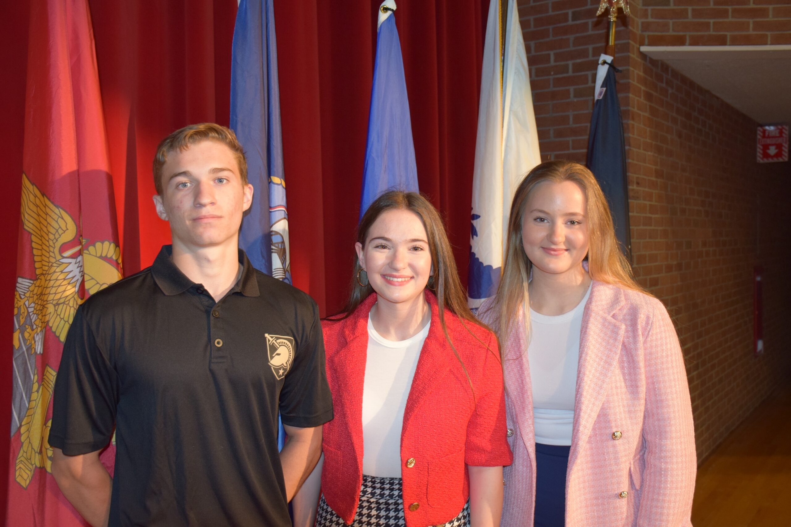 Southampton High School seniors, from left, Turner West, Clare Gabriele and Margaret Gabriele,  were honored for entering the military at a ceremony on May 19. COURTESY SOUTHAMPTON SCHOOL DISTRICT